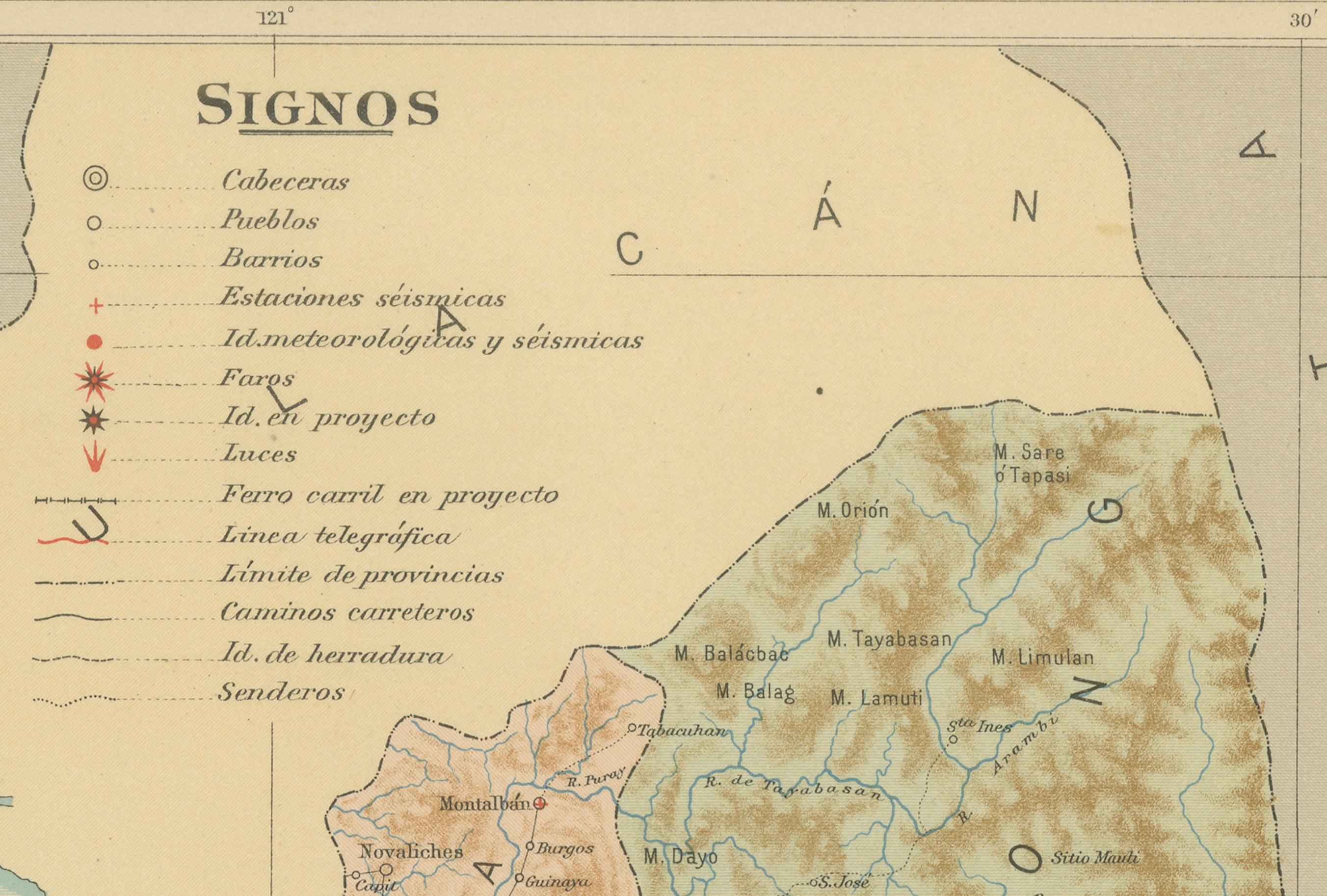 Title: Map of Manila Bay and Southern Luzon – Observatorio de Manila, 1899

This finely detailed chromolithograph titled “Islas Filipinas – Luzón” was created in 1899 under the direction of Rev. José Algué, S.J., Director of the Observatorio de