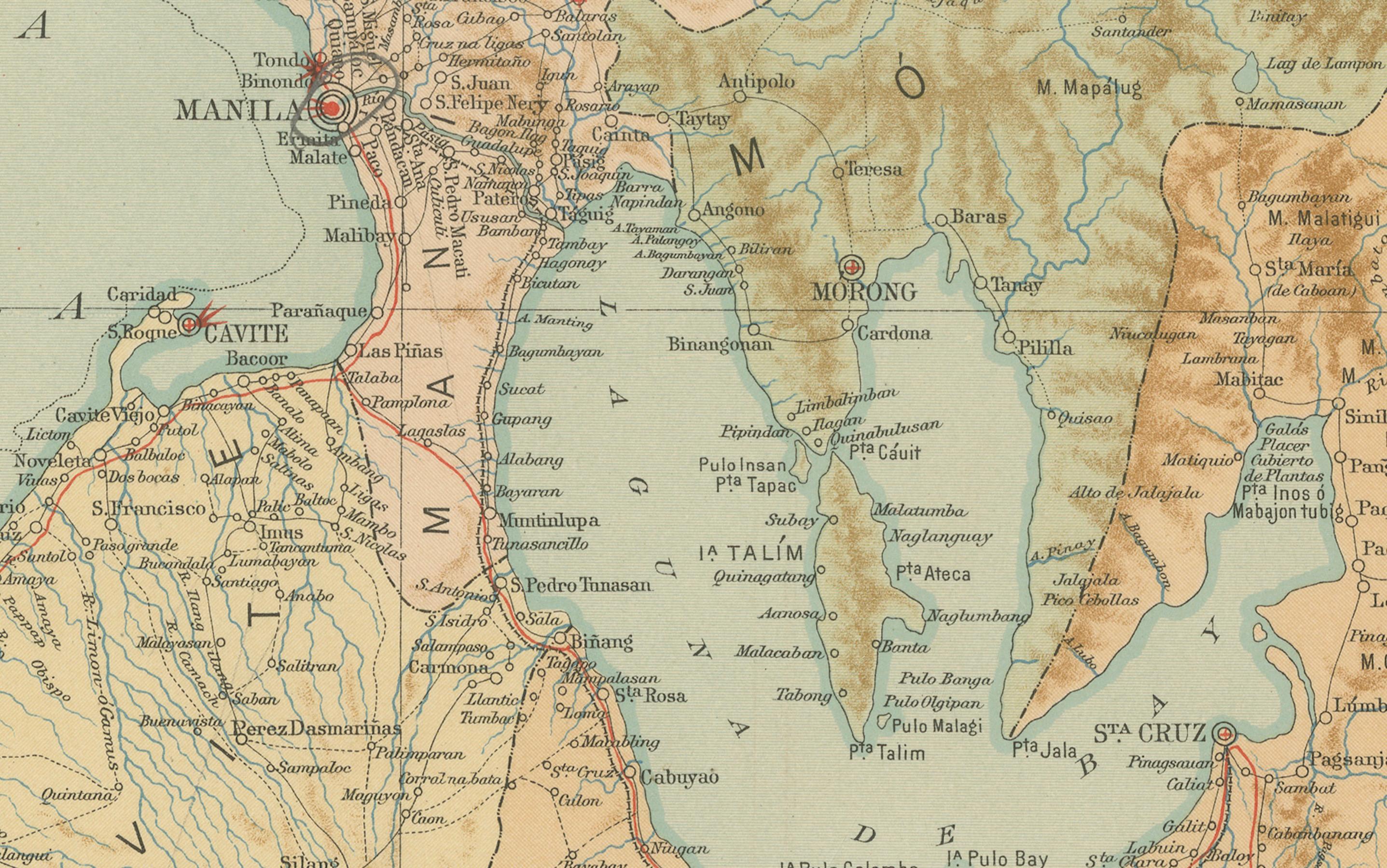 Philippine Map of Manila Bay and Southern Luzon – Observatorio de Manila, 1899 For Sale