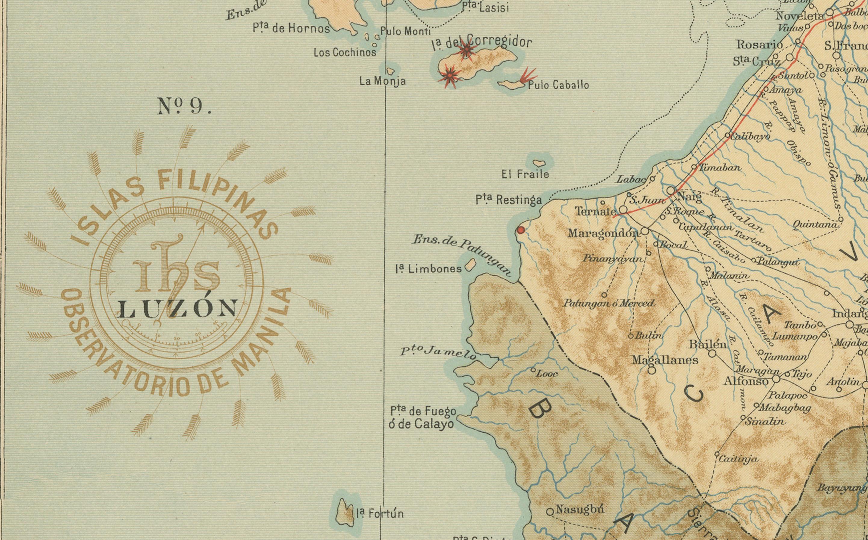 Late 19th Century Map of Manila Bay and Southern Luzon – Observatorio de Manila, 1899 For Sale