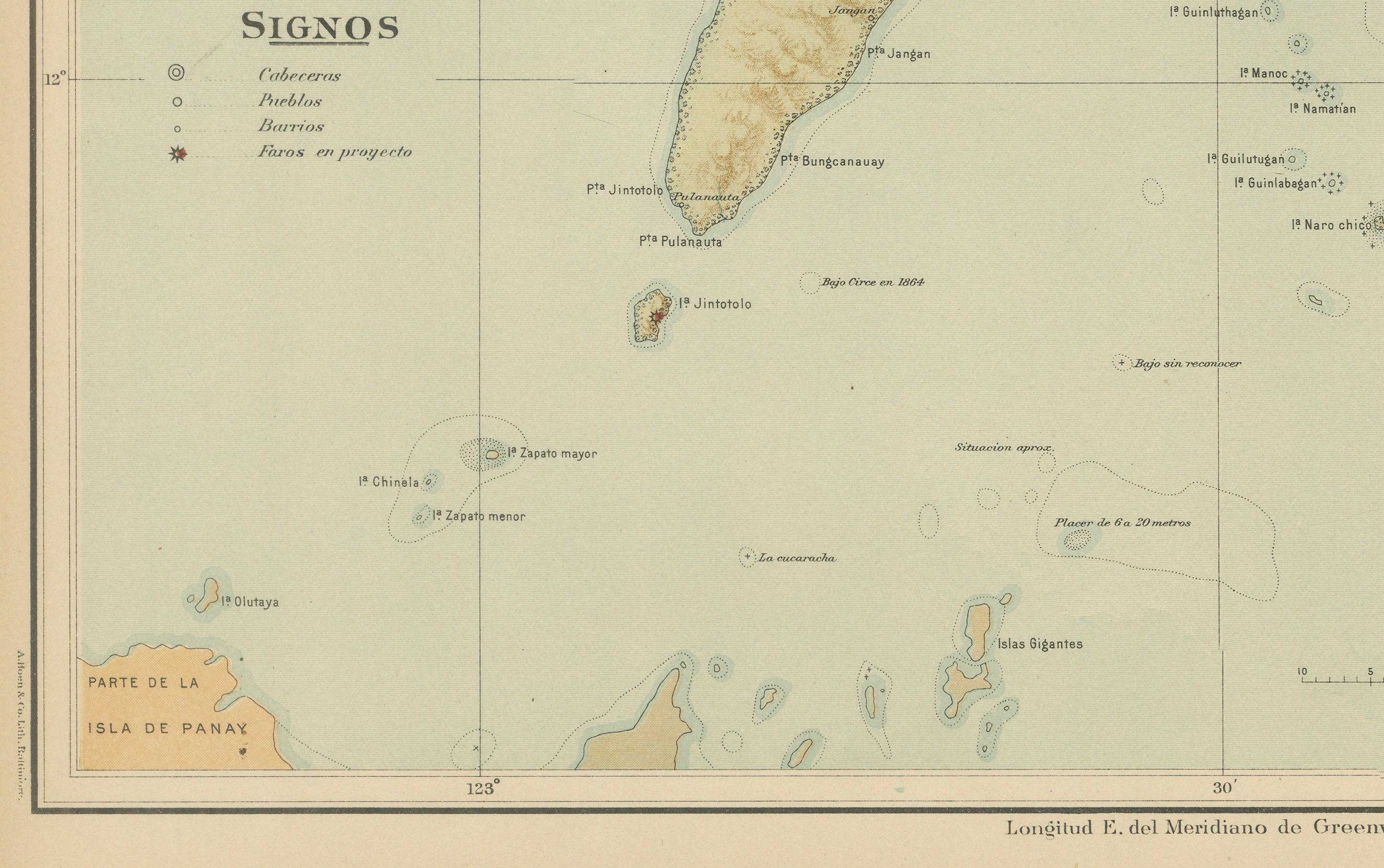 Philippine Map of Masbate and Ticao Islands – Observatorio de Manila, 1899 For Sale