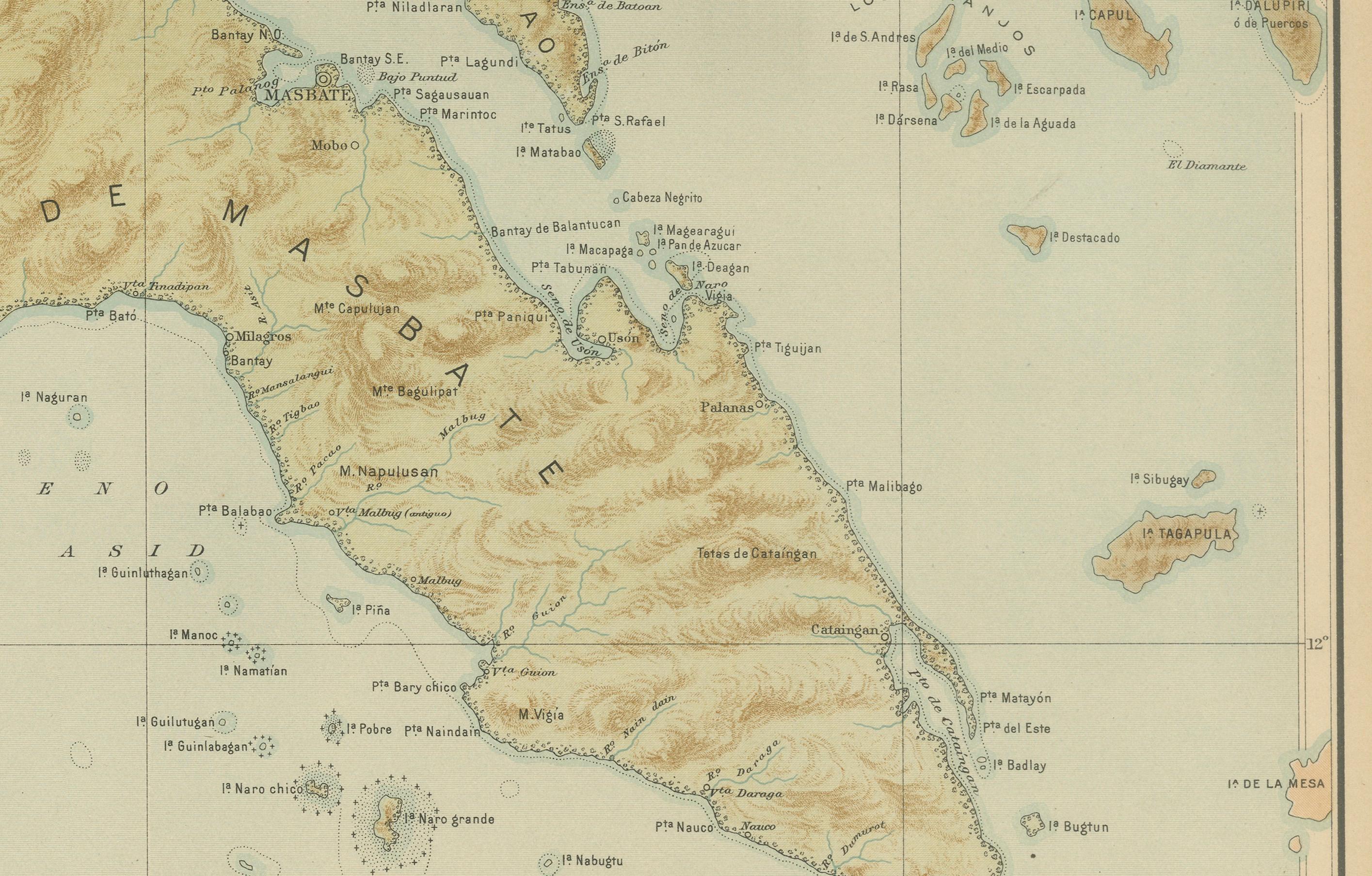 Late 19th Century Map of Masbate and Ticao Islands – Observatorio de Manila, 1899 For Sale