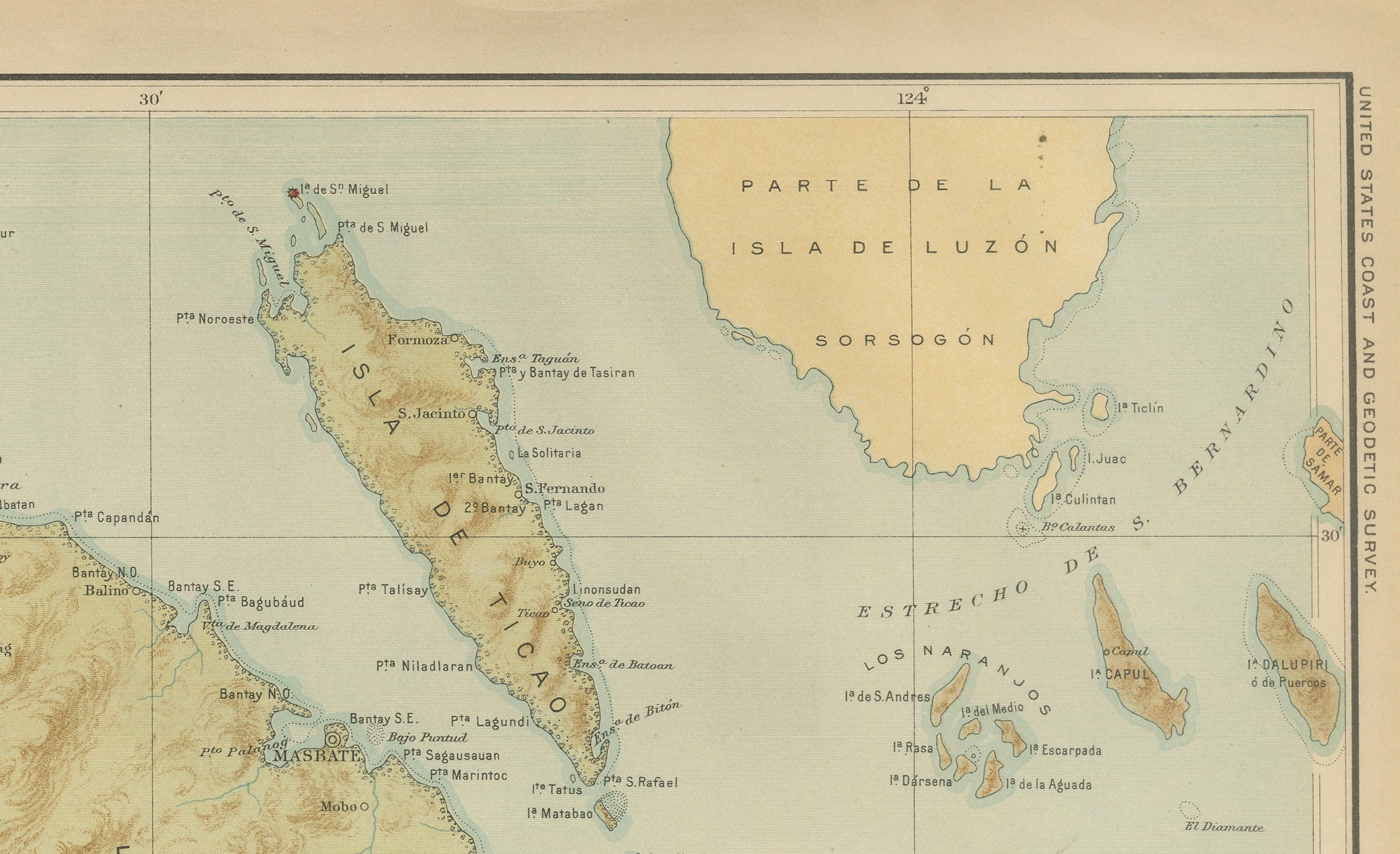 Paper Map of Masbate and Ticao Islands – Observatorio de Manila, 1899 For Sale