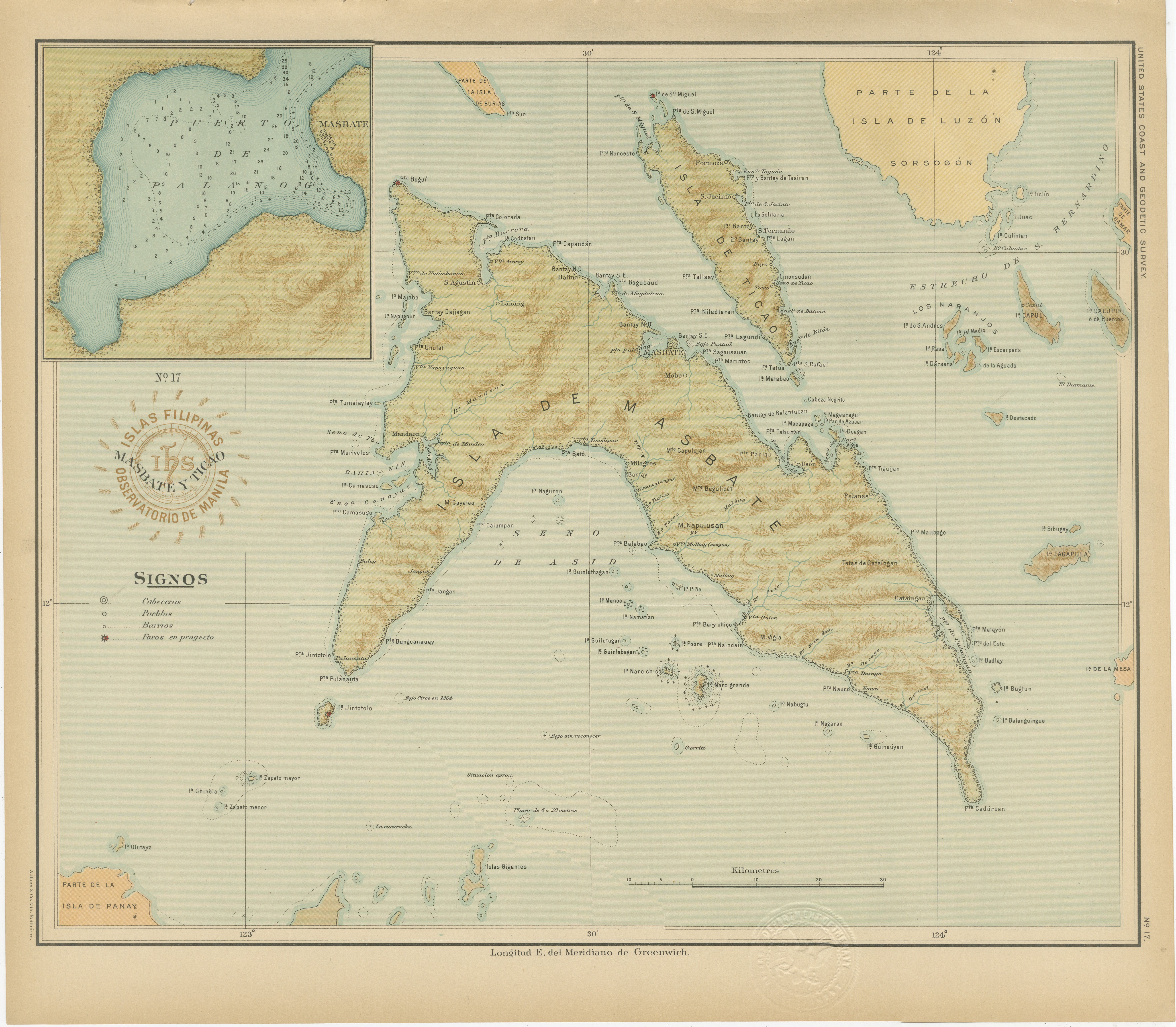 Map of Masbate and Ticao Islands – Observatorio de Manila, 1899
