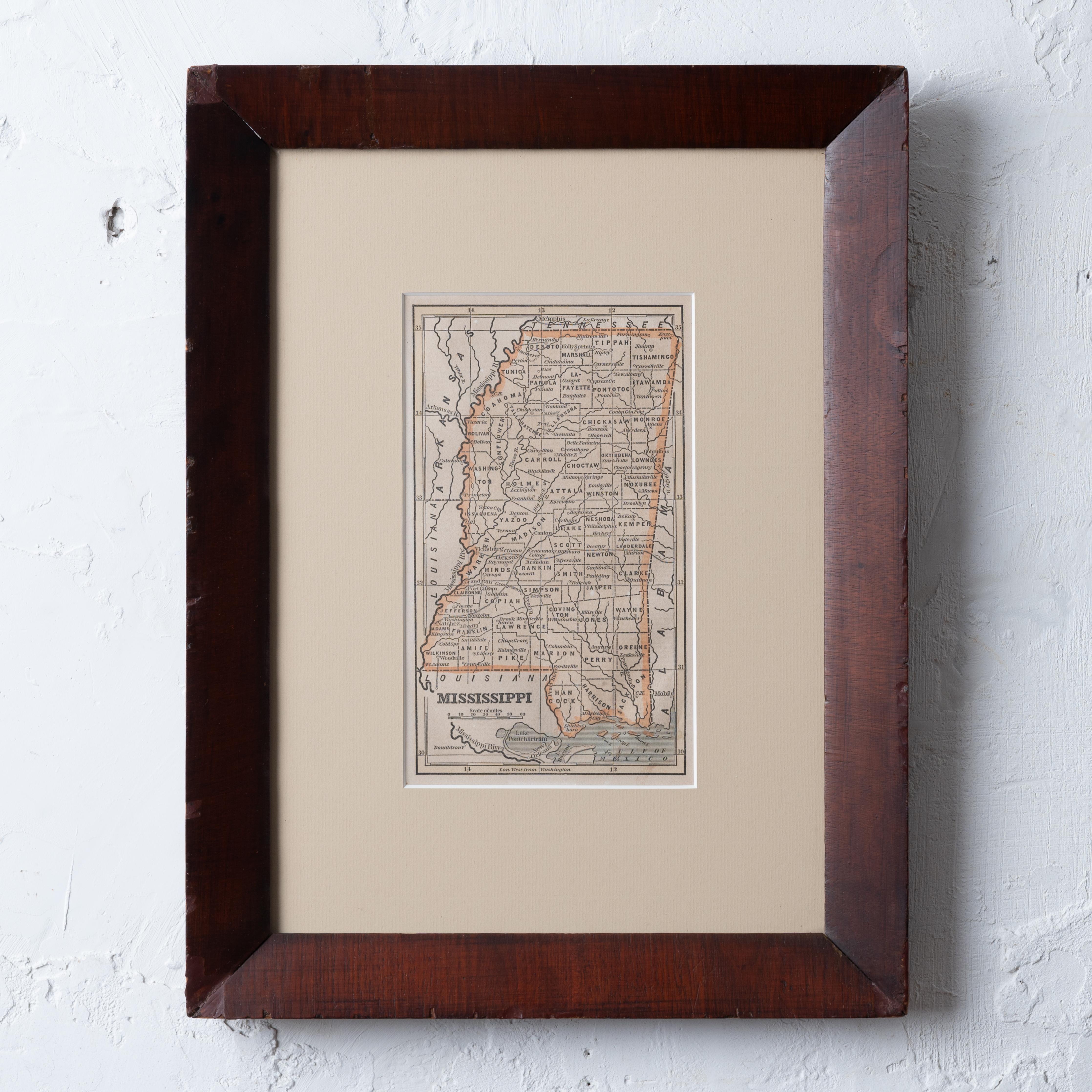 Eine Karte von Mississippi aus Fanning's Illustrated Gazetteer, 1853.

Sicht: 5 x 8 ½ Zoll
Rahmen: 12 ½ x 16 ½ Zoll

