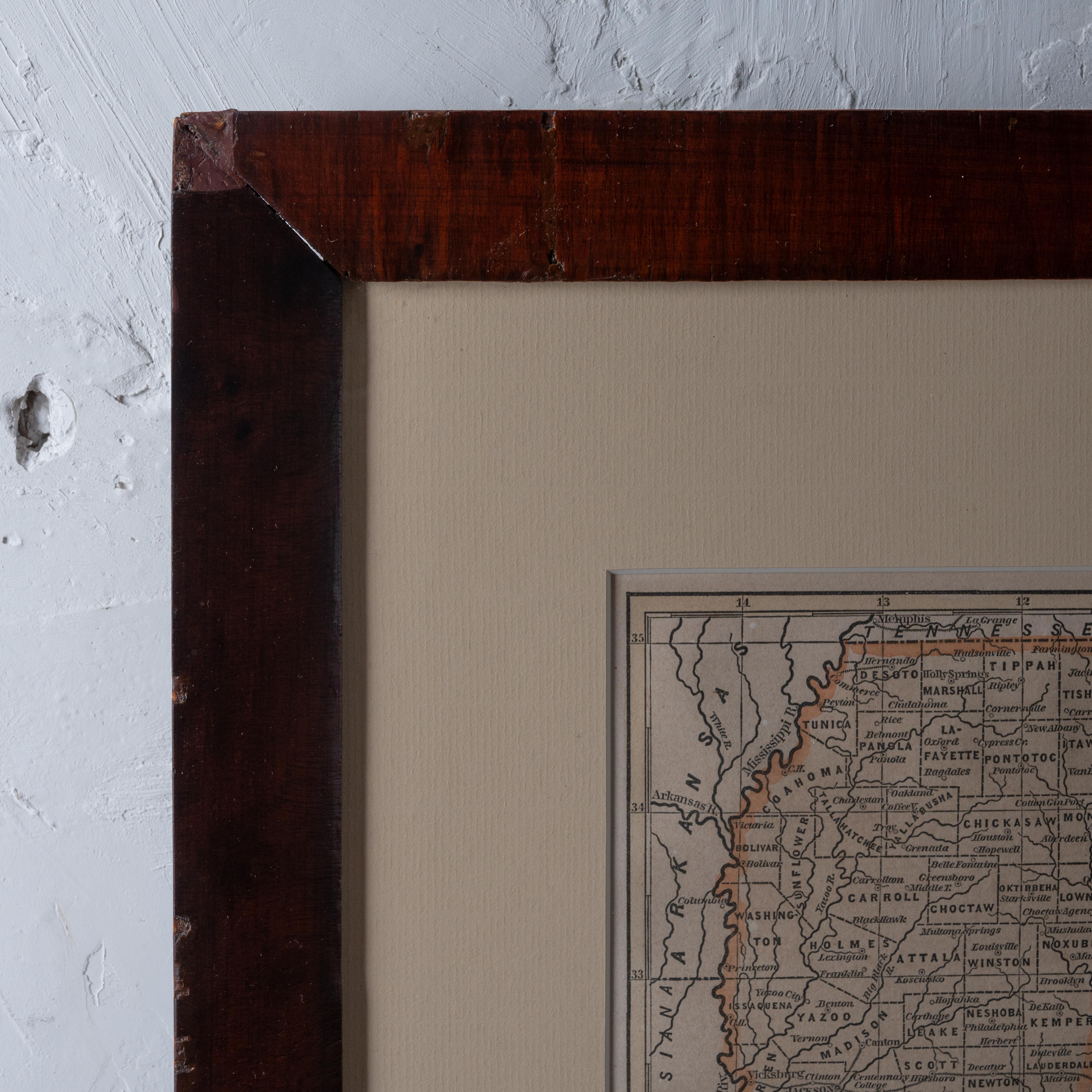 Map of Mississippi aus Fanning's illustriertem Gazetteer, 1853 (Glas) im Angebot