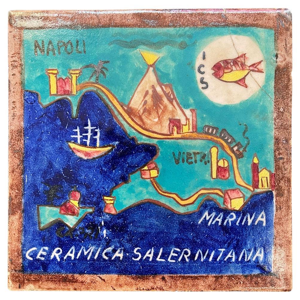 « Carte de Naples, du Vésuve et de Vietri Sul Mar, », carreau ICS unique, peut-être Gambone