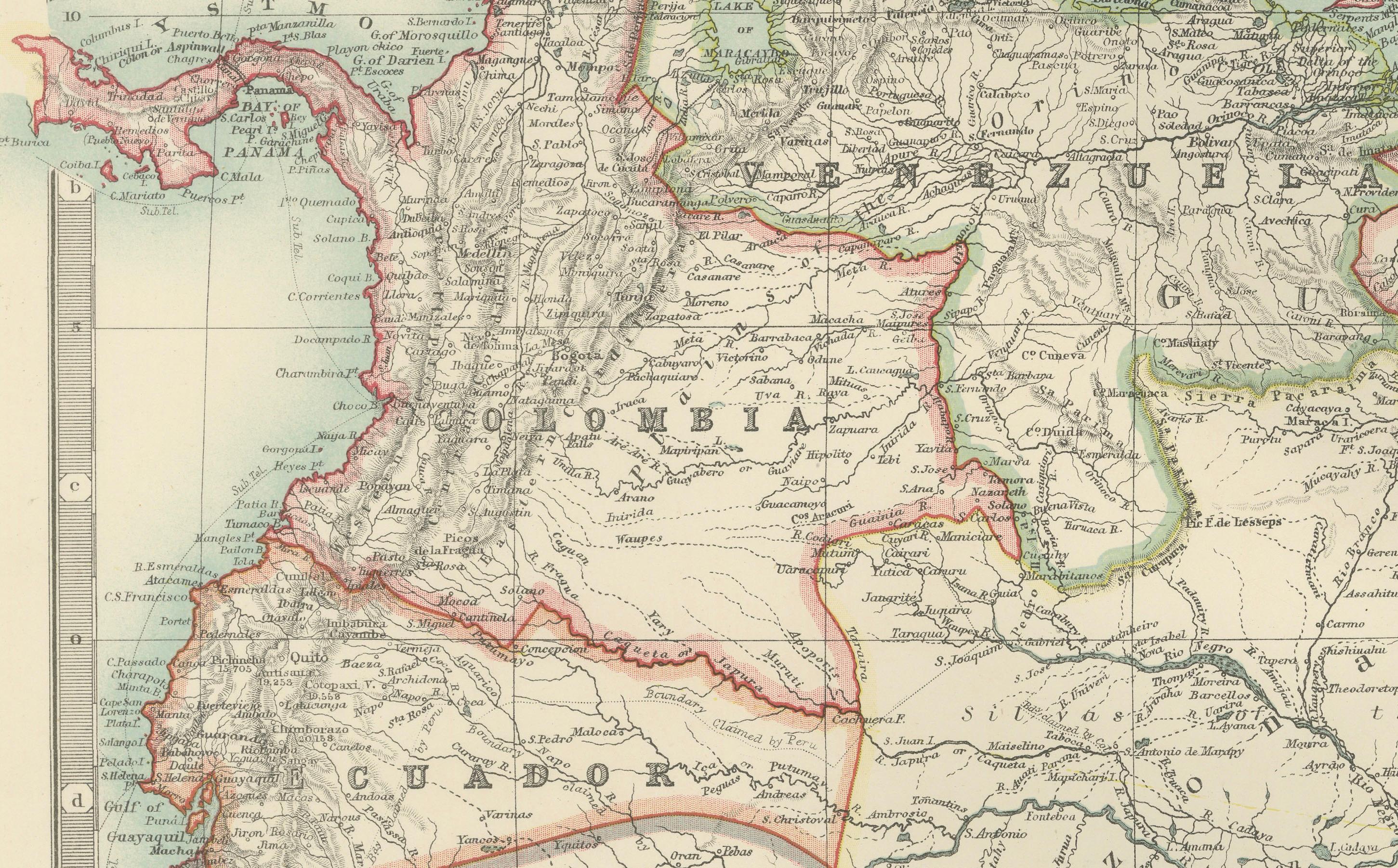 20ième siècle Carte du nord de l'Amérique du Sud - Gravure de Keith Johnston, 1903 en vente