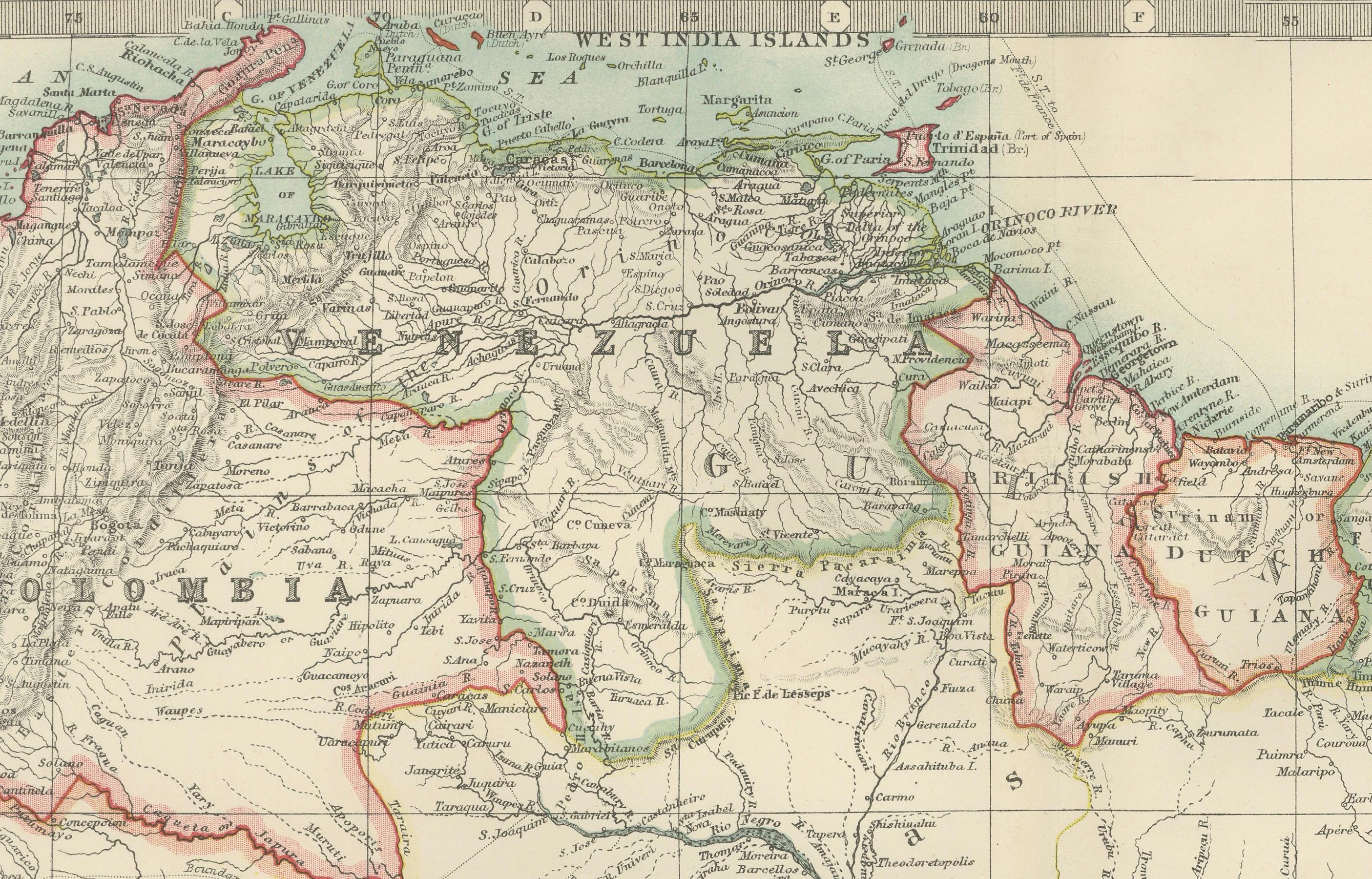 Papier Carte du nord de l'Amérique du Sud - Gravure de Keith Johnston, 1903 en vente