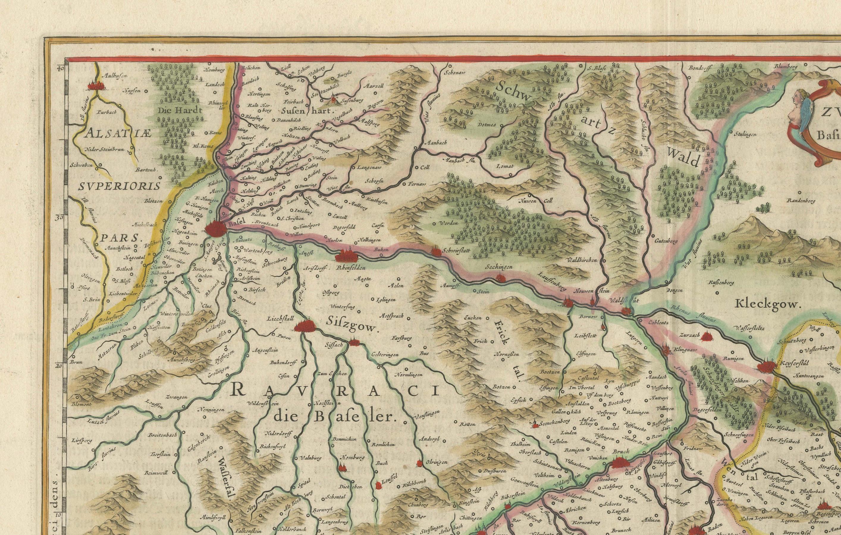 Carte du nord-ouest de la Suisse par Willem & Jan Blaeu (Circa 1650)

Il s'agit d'une carte détaillée du nord-ouest de la Suisse, plus précisément de la région située entre Bâle et Zurich, créée par les célèbres cartographes néerlandais Willem et