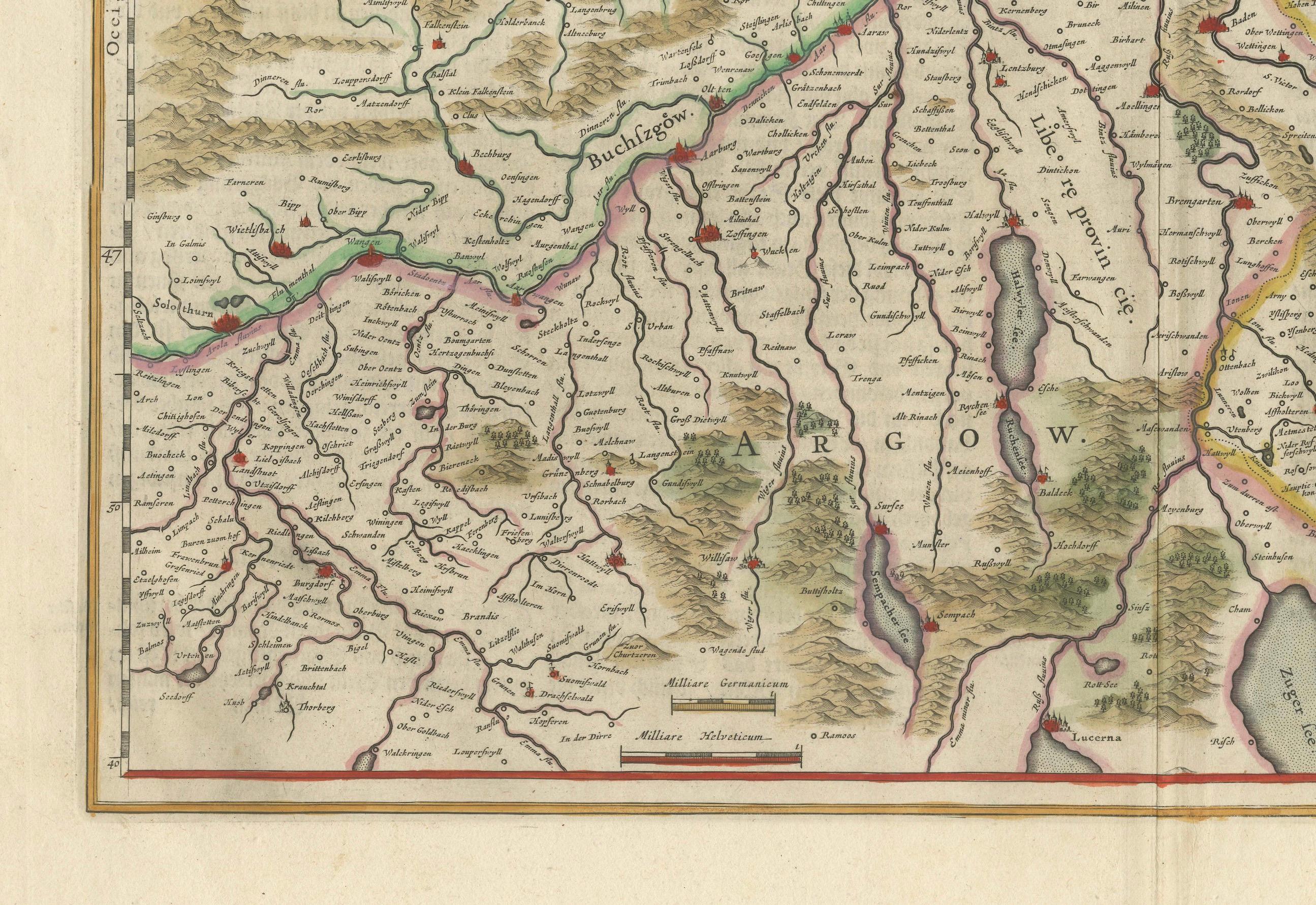 Gravé Carte du nord-ouest de la Suisse ( région de Bâle et de Zurich) par Willem & Jan Blaeu en vente