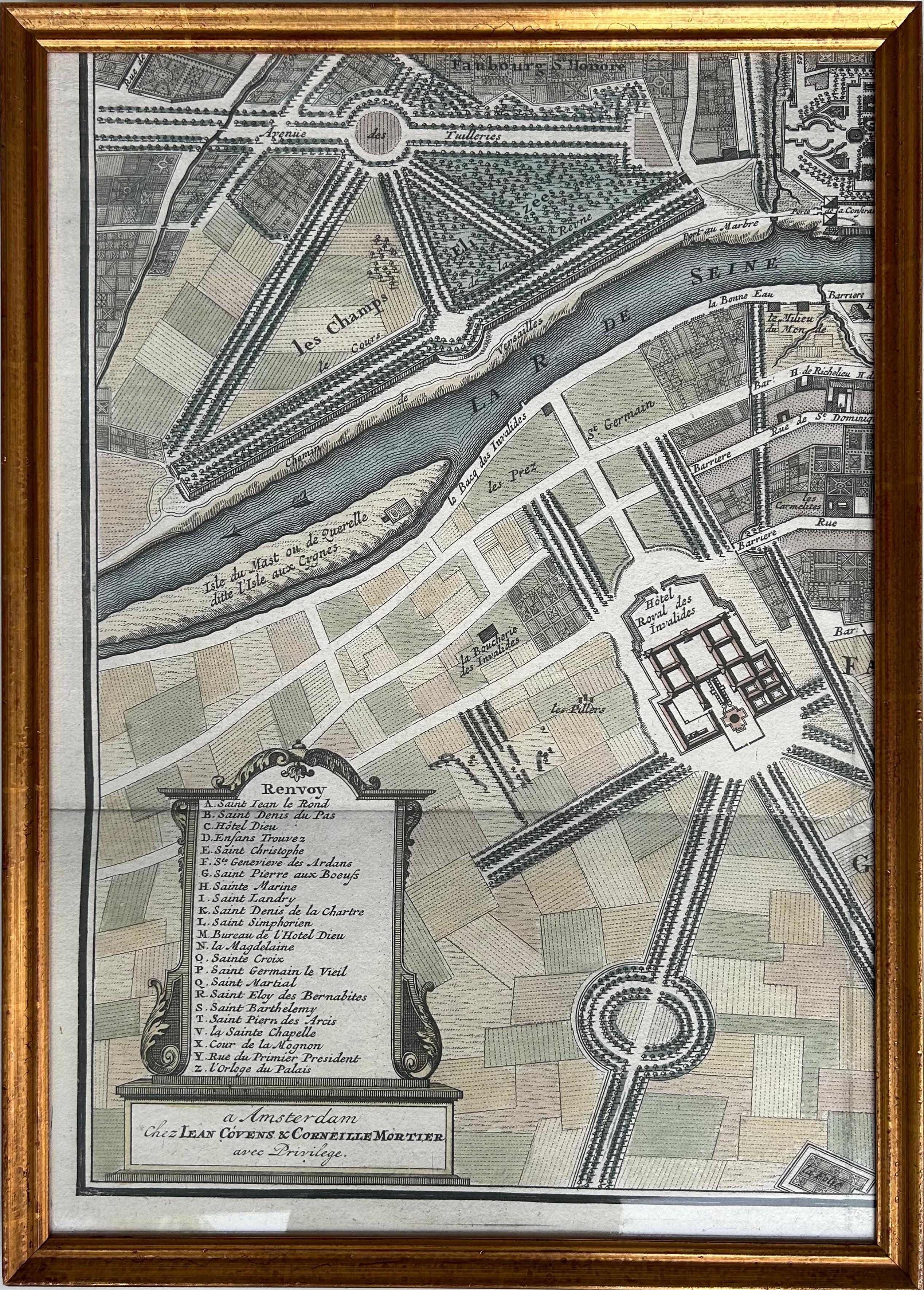 Map of Paris „Le Plan des Paris Ses Faubourgs et Environs“, Karte von Paris, 8 gerahmte Drucke   (Glas) im Angebot