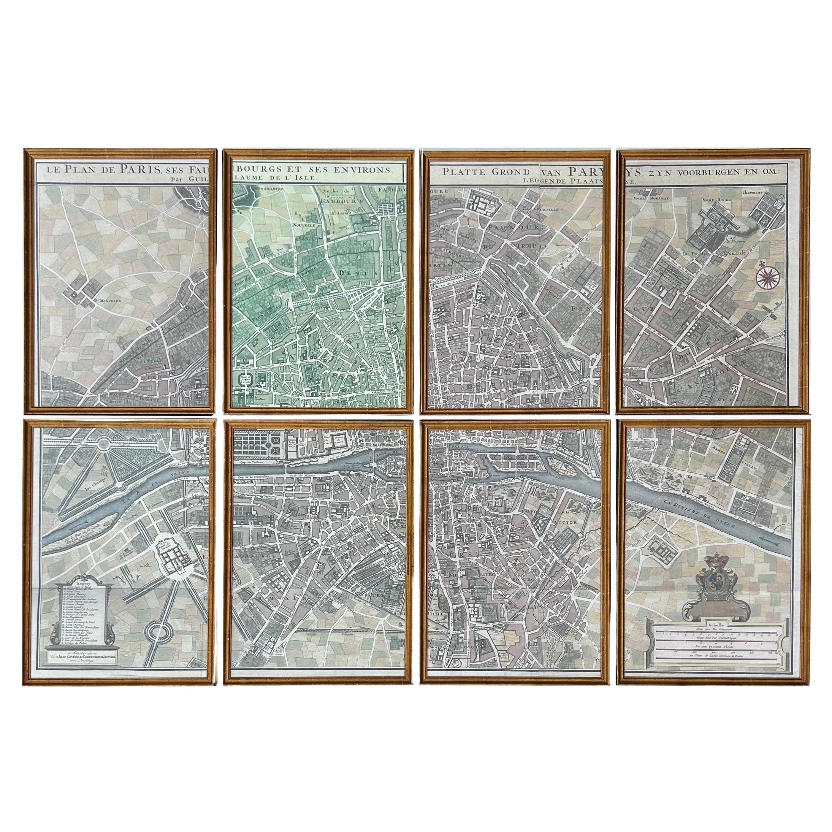 Map of Paris „Le Plan des Paris Ses Faubourgs et Environs“, Karte von Paris, 8 gerahmte Drucke   im Angebot