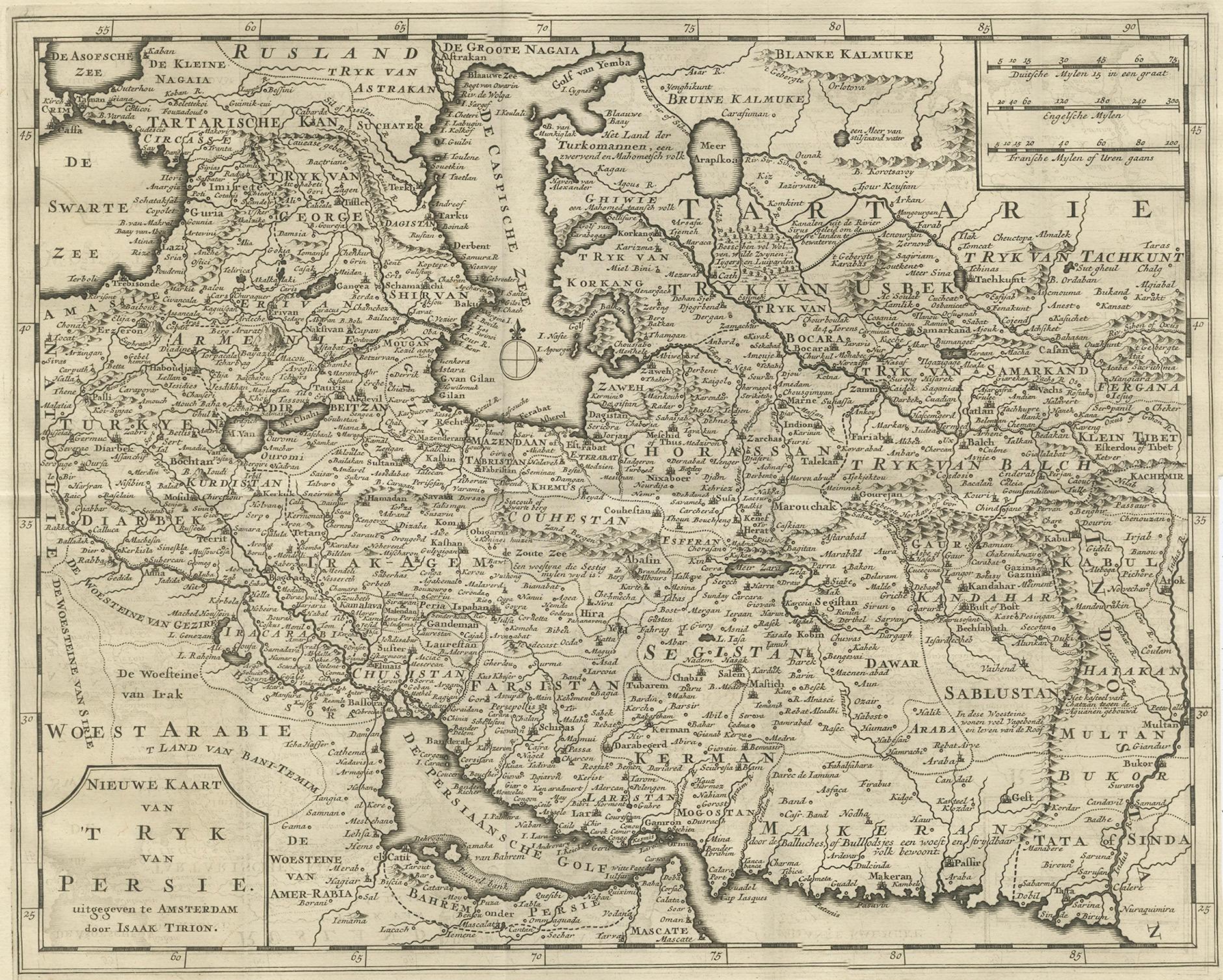 Dutch Map of Persia, the Caspian & India – Isaak Tirion, c.1730 For Sale