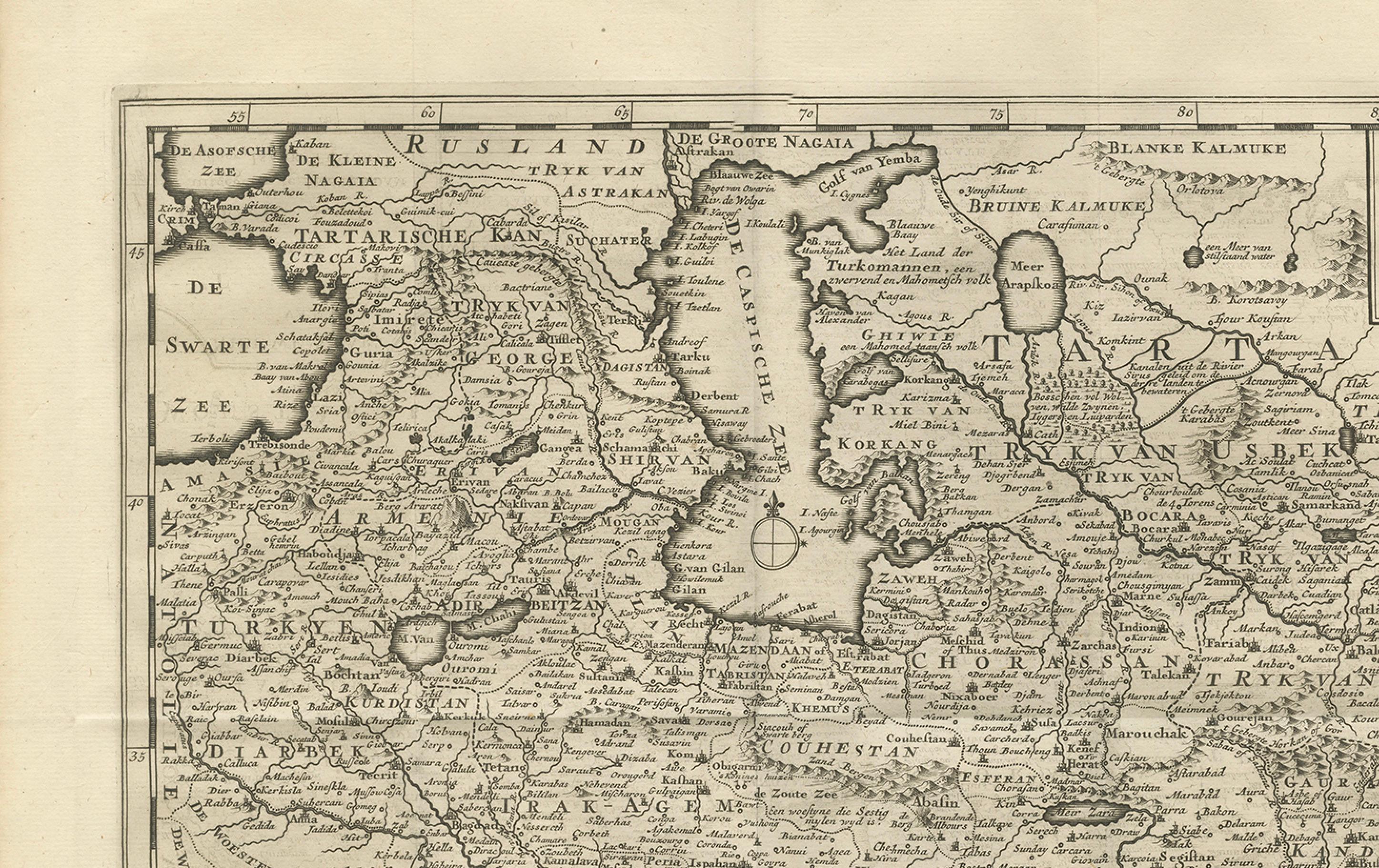 Engraved Map of Persia, the Caspian & India – Isaak Tirion, c.1730 For Sale