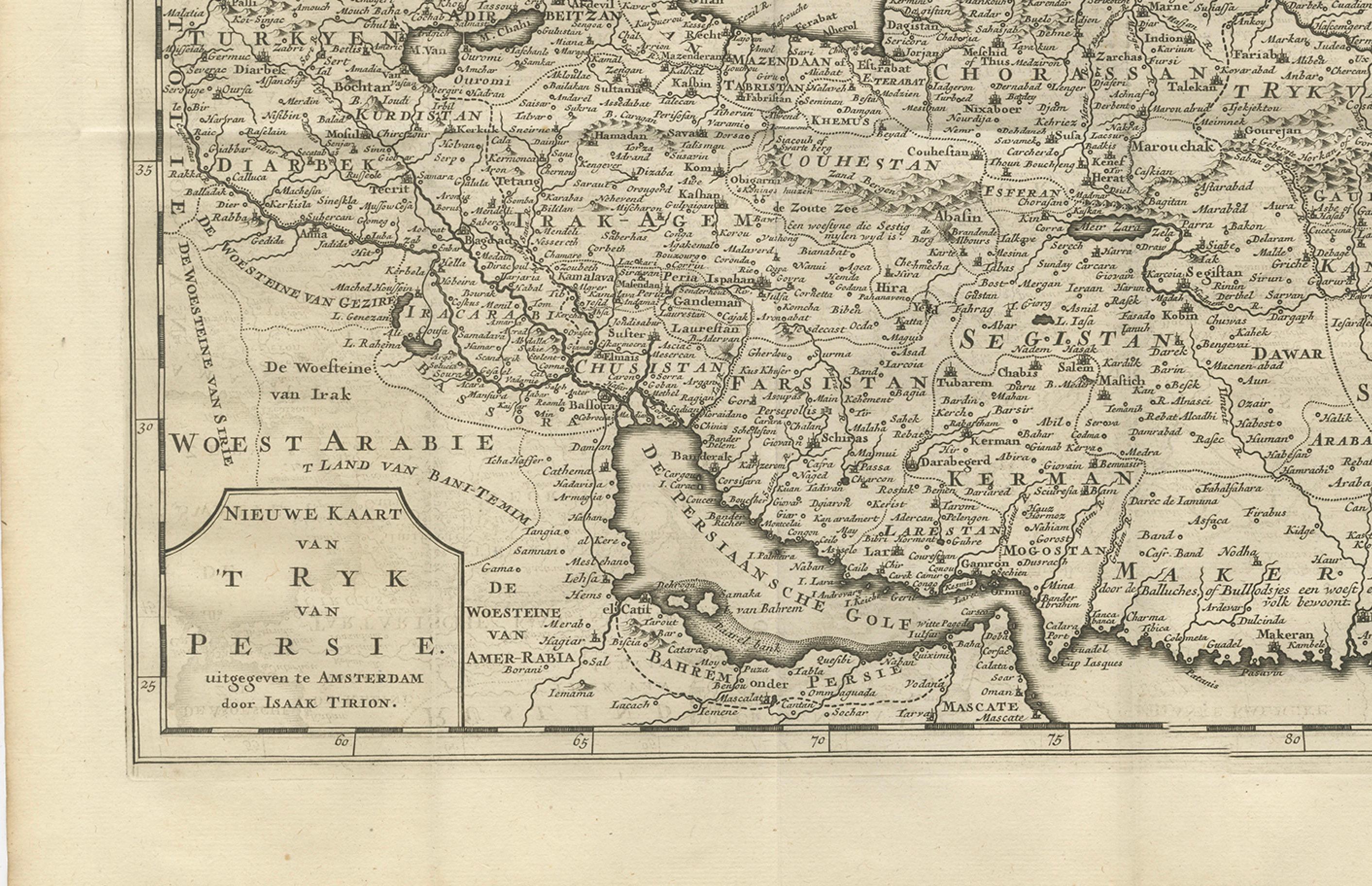 Map of Persia, the Caspian & India – Isaak Tirion, c.1730 In Good Condition For Sale In Langweer, NL