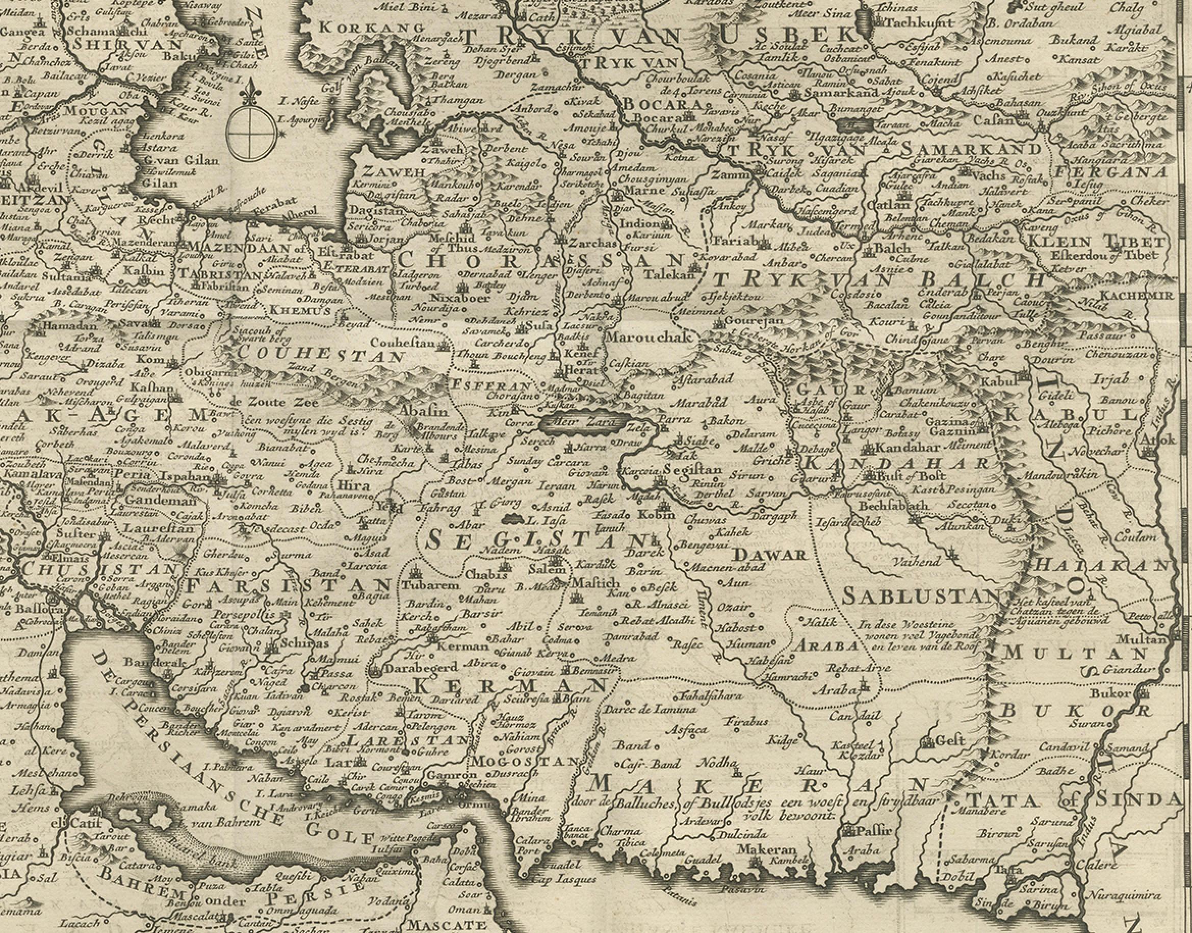 18th Century Map of Persia, the Caspian & India – Isaak Tirion, c.1730 For Sale