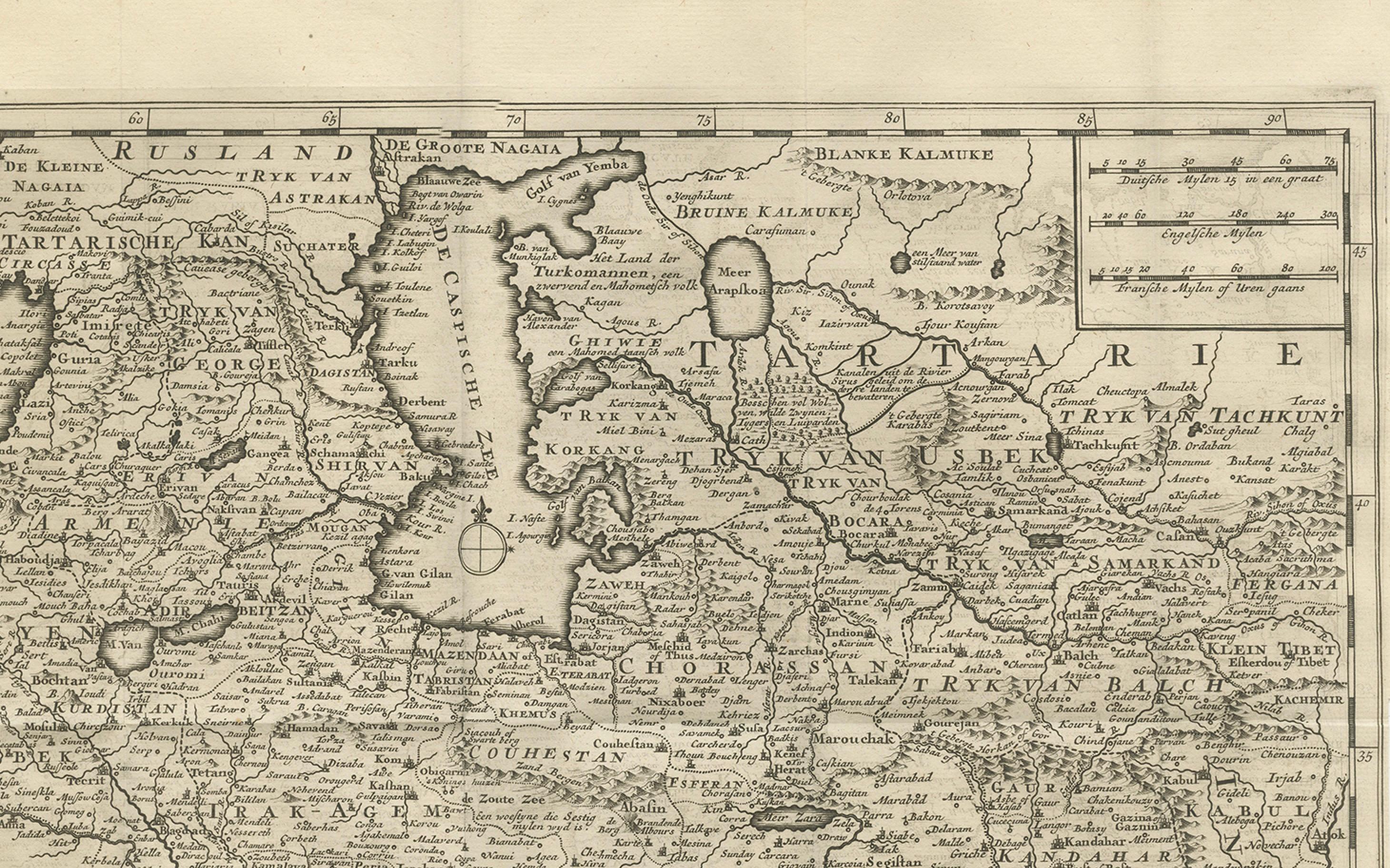 Paper Map of Persia, the Caspian & India – Isaak Tirion, c.1730 For Sale