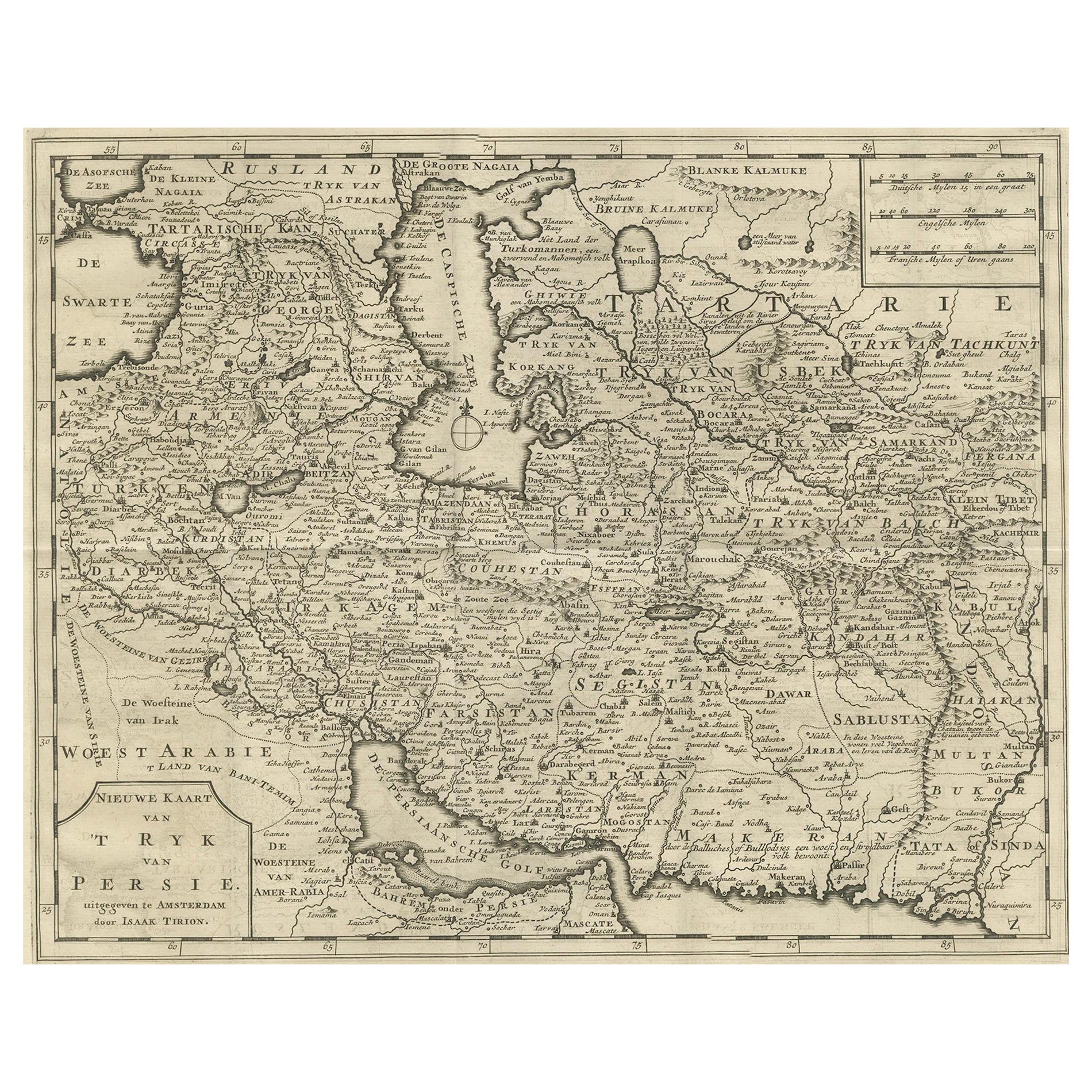 Map of Persia, the Caspian & India – Isaak Tirion, c.1730