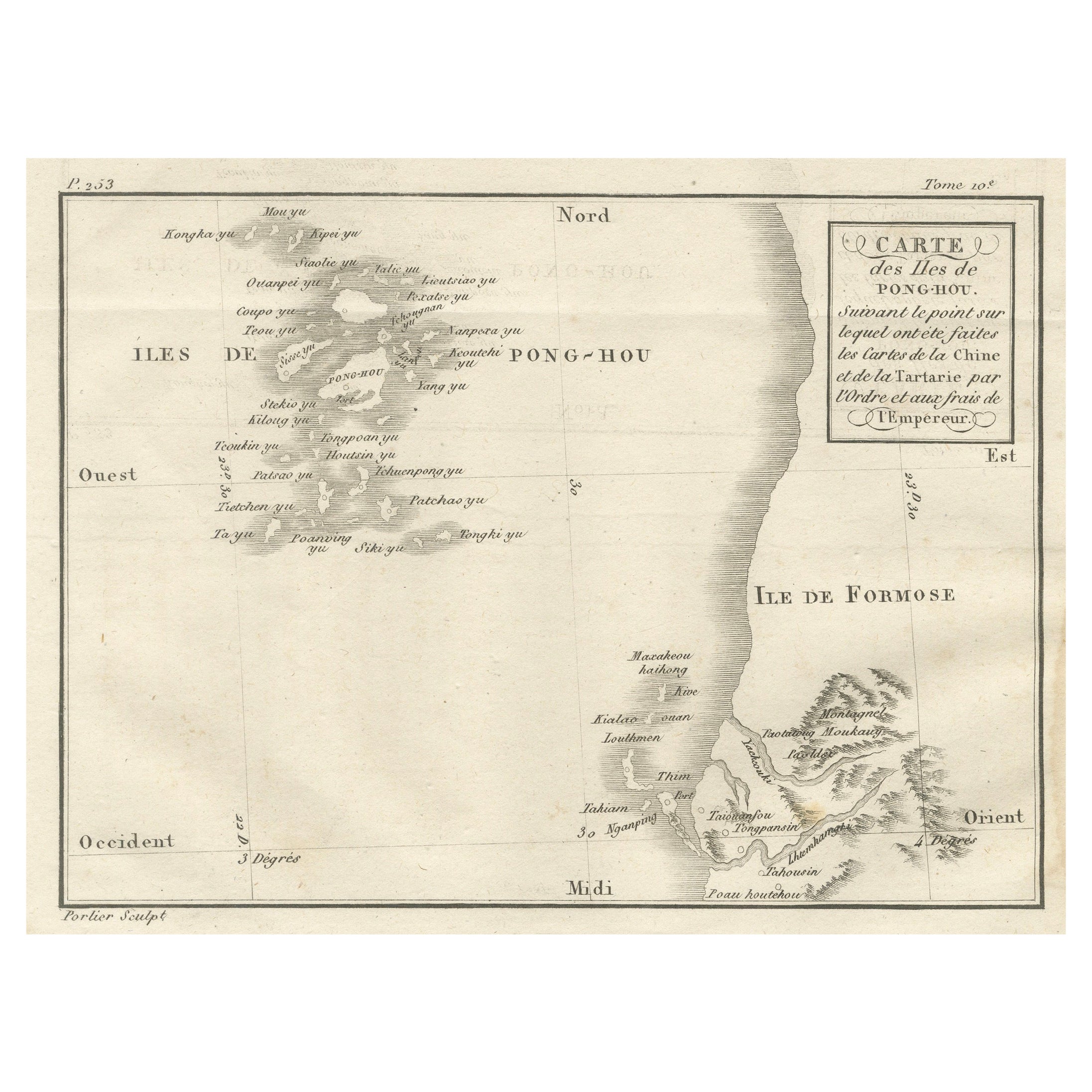 Carte des îles Pescadores (Pong-Hou) et de Formose - Gravure jésuite française, 1790