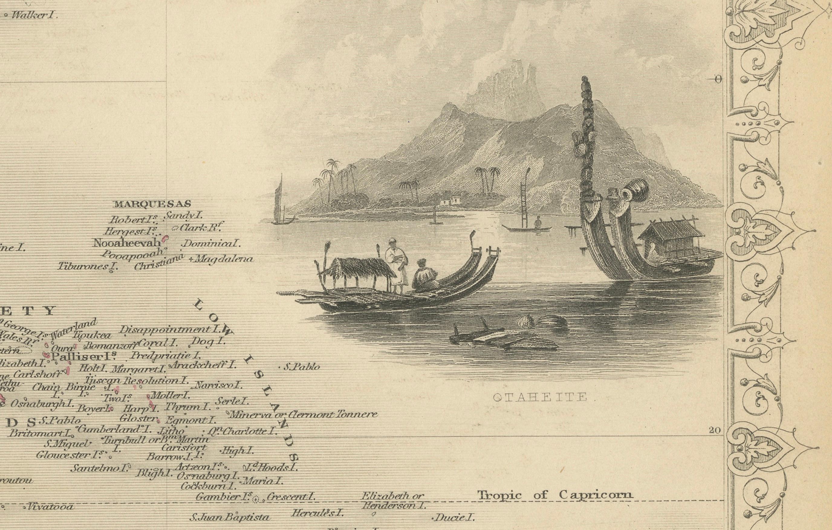 Mid-19th Century Map of Polynesia Highlighting Cultural Landscapes and Maritime Activities, 1851 For Sale