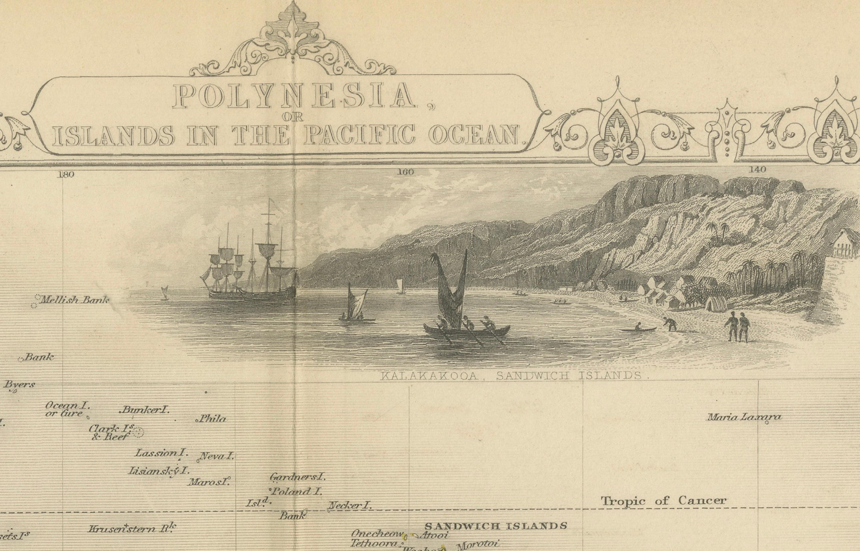 Map of Polynesia, Darstellung kultureller Landschaften und maritimen Aktivitäten, 1851 (Papier) im Angebot
