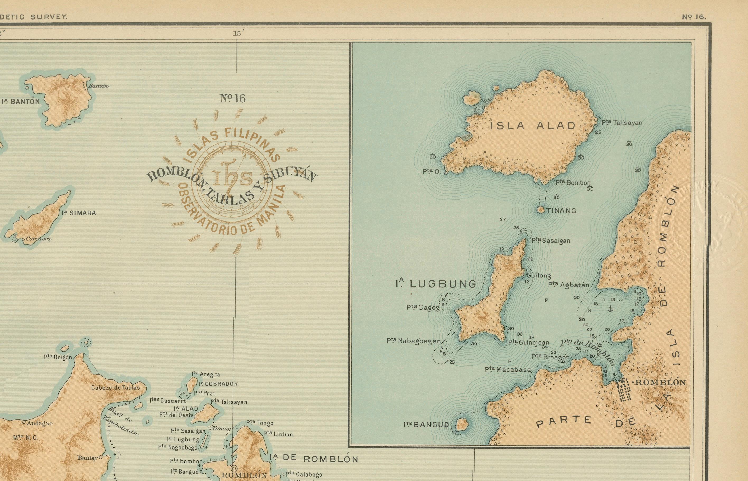 Map of Romblon, Tablas, and Sibuyan Islands – Observatorio de Manila, 1899

This detailed chromolithographed map titled “Islas Filipinas – Romblon, Tablas, Sibuyan” was created in 1899 under the supervision of Rev. José Algué, S.J., Director of the