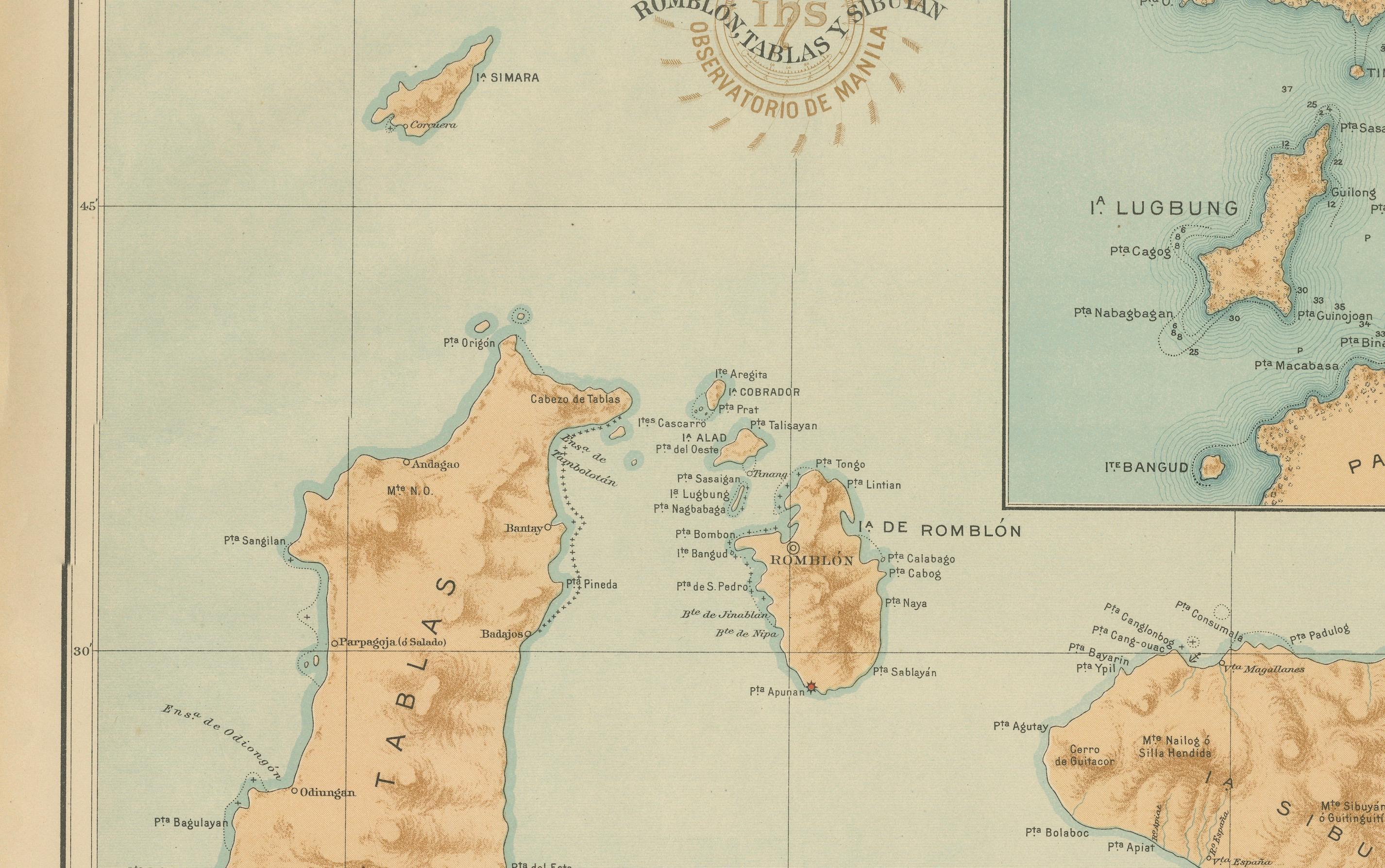 Late 19th Century Map of Romblon, Tablas, and Sibuyan Islands – Observatorio de Manila, 1899 For Sale