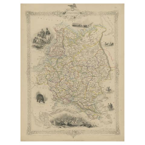 Map of Russia with Vignettes of the Neoskoi Prospect, St. Petersburg, ca.1851