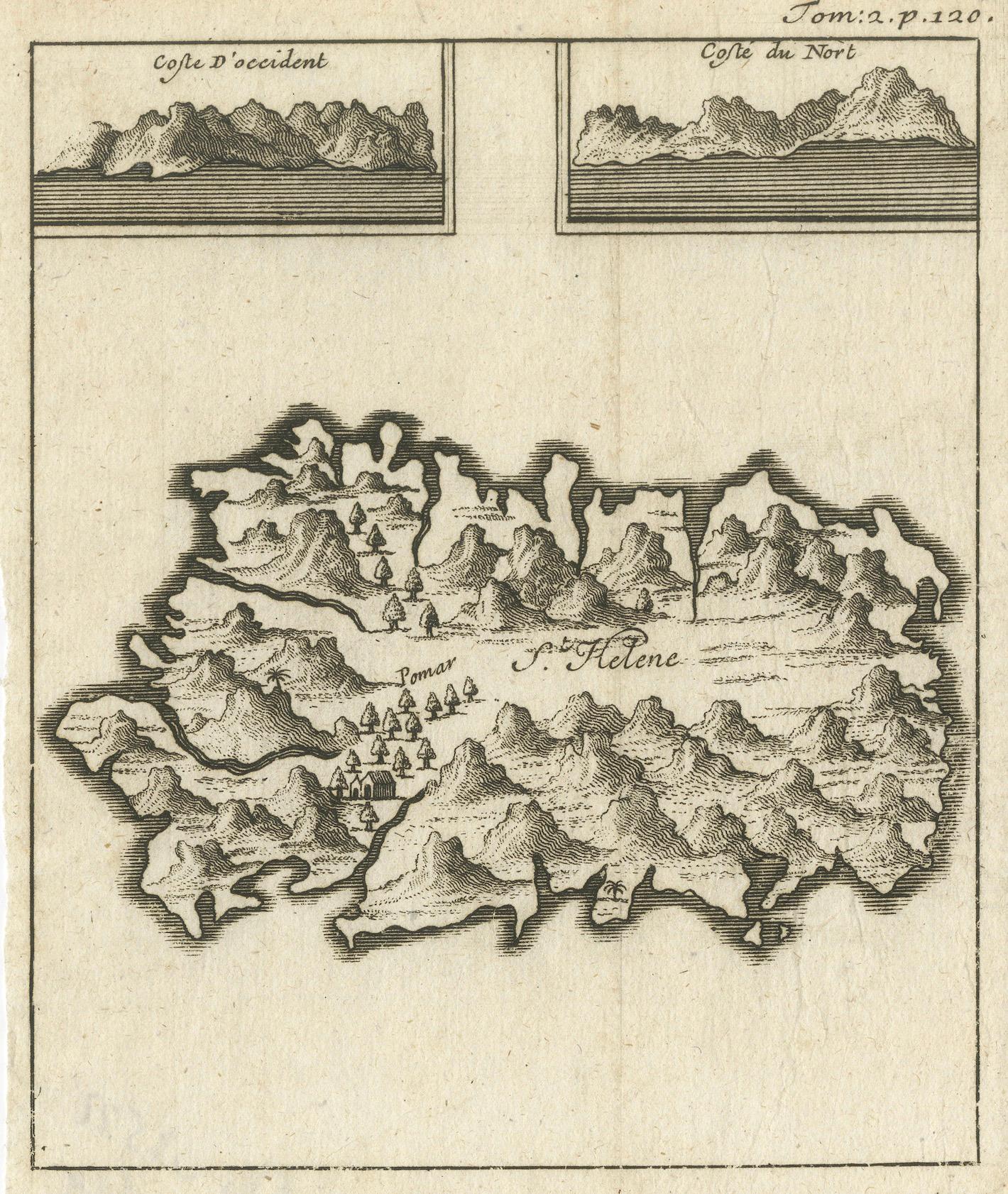 Map of Saint Helena Island: Early 18th-Century Copper Engraving by F. Bernard  

This rare and beautifully detailed copper engraving of Saint Helena Island dates from around 1722 and was published in Amsterdam by F. Bernard as part of the renowned