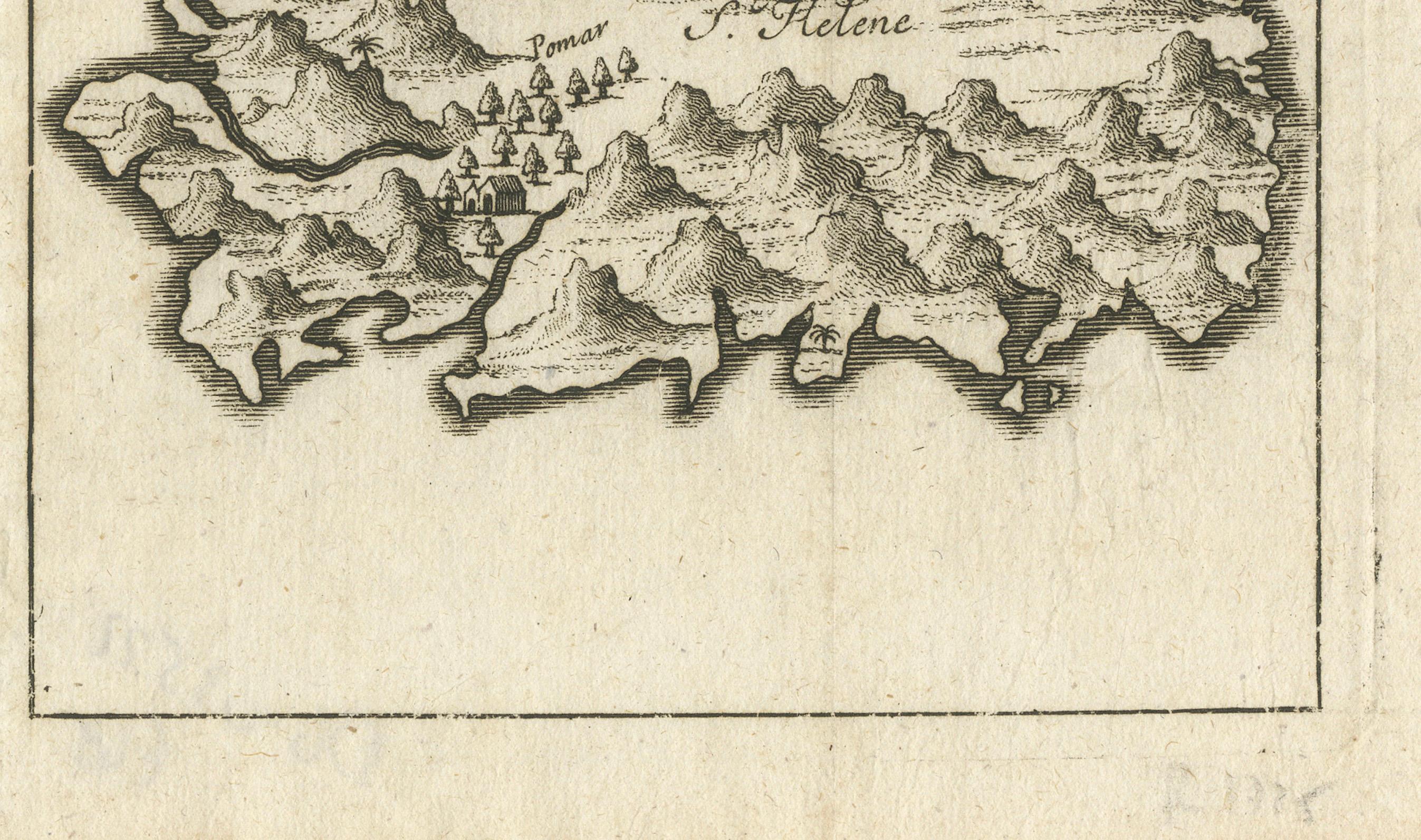 Engraved Map of Saint Helena Island: Early 18th-Century Copper Engraving by F. Bernard For Sale