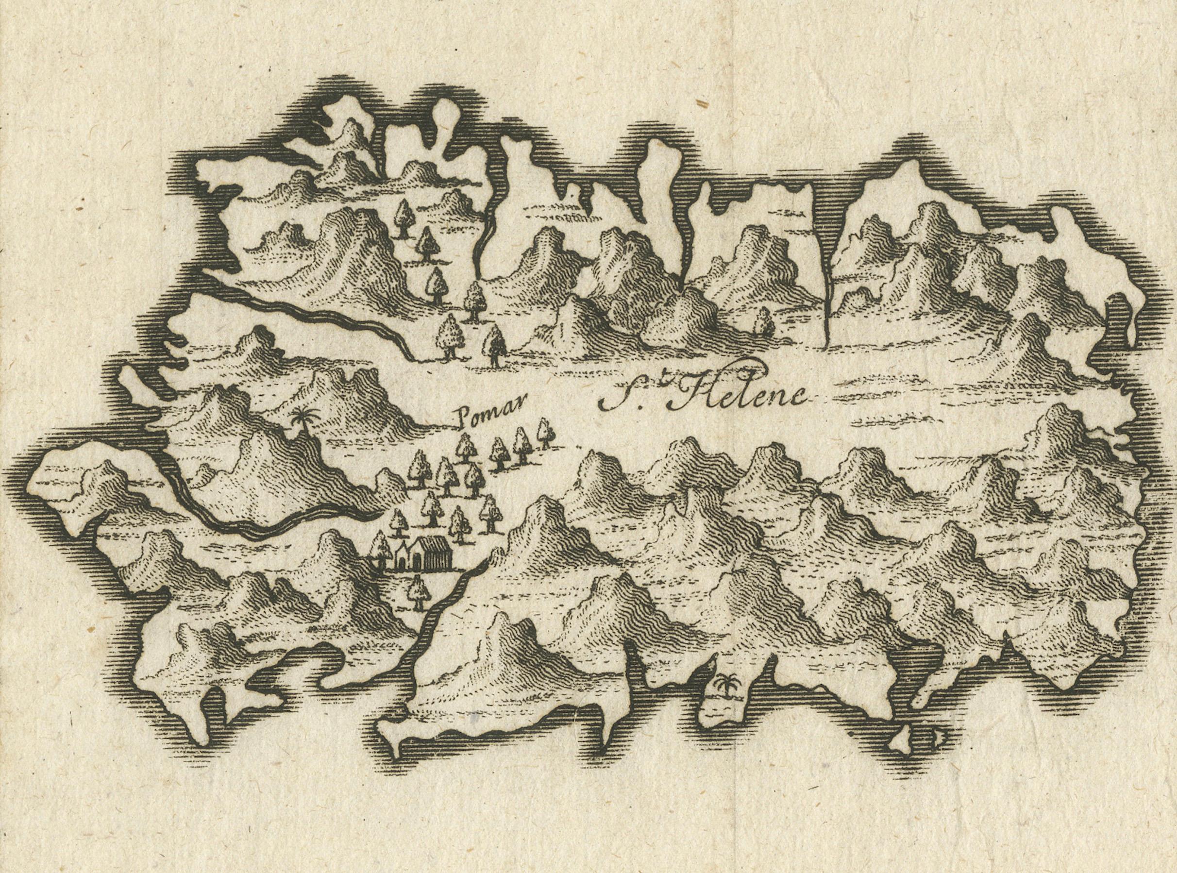 Early 18th Century Map of Saint Helena Island: Early 18th-Century Copper Engraving by F. Bernard For Sale