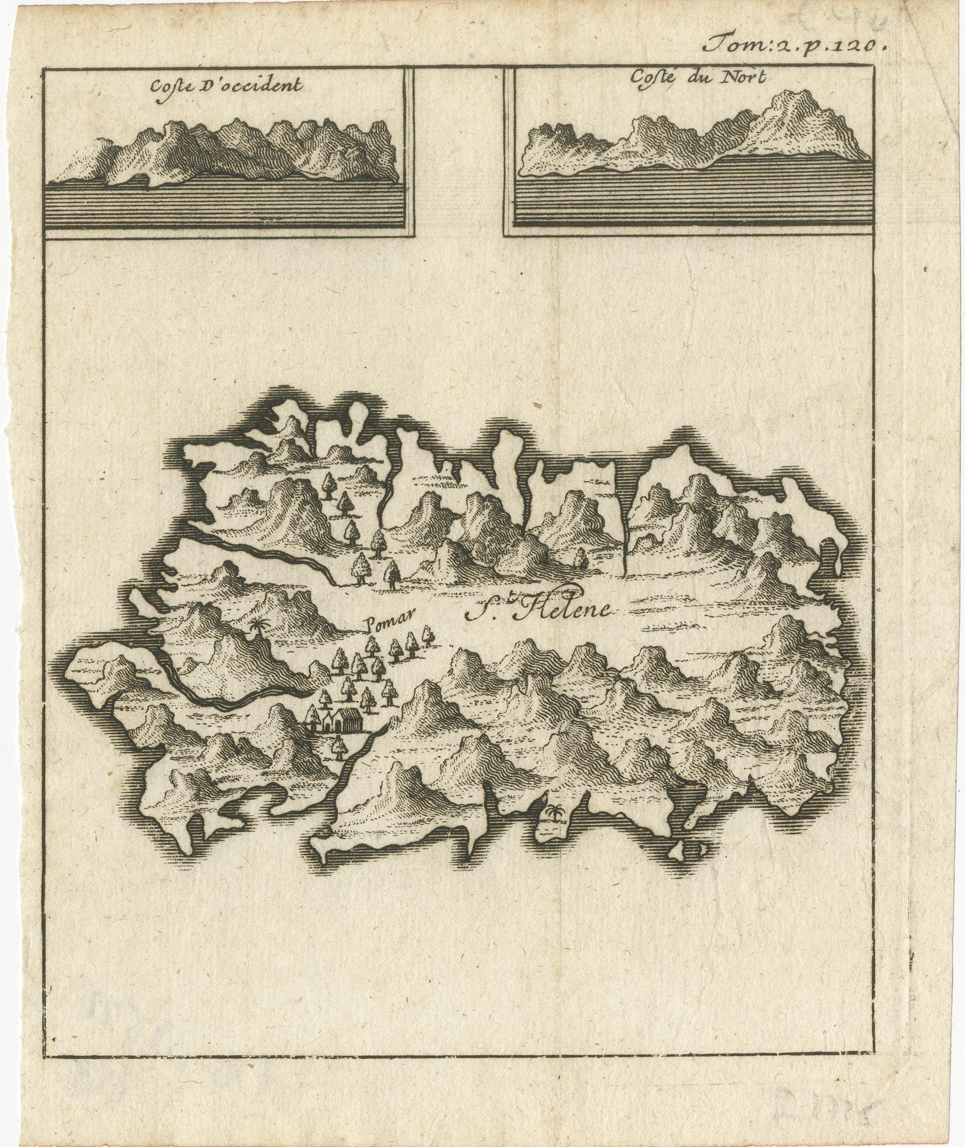 Map of Saint Helena Island: Early 18th-Century Copper Engraving by F. Bernard For Sale 1