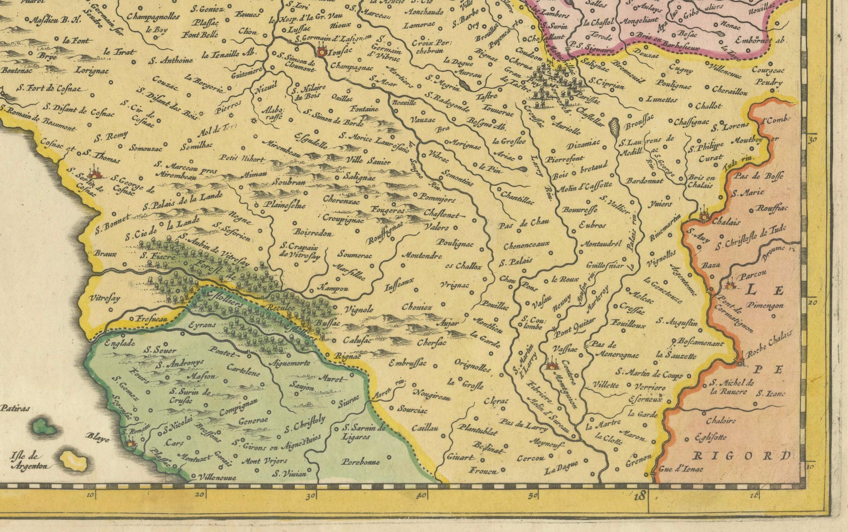 Karte von Saintonge und Aunis mit Cognac und Rochefort, Frankreich - 1665 Original (Graviert) im Angebot