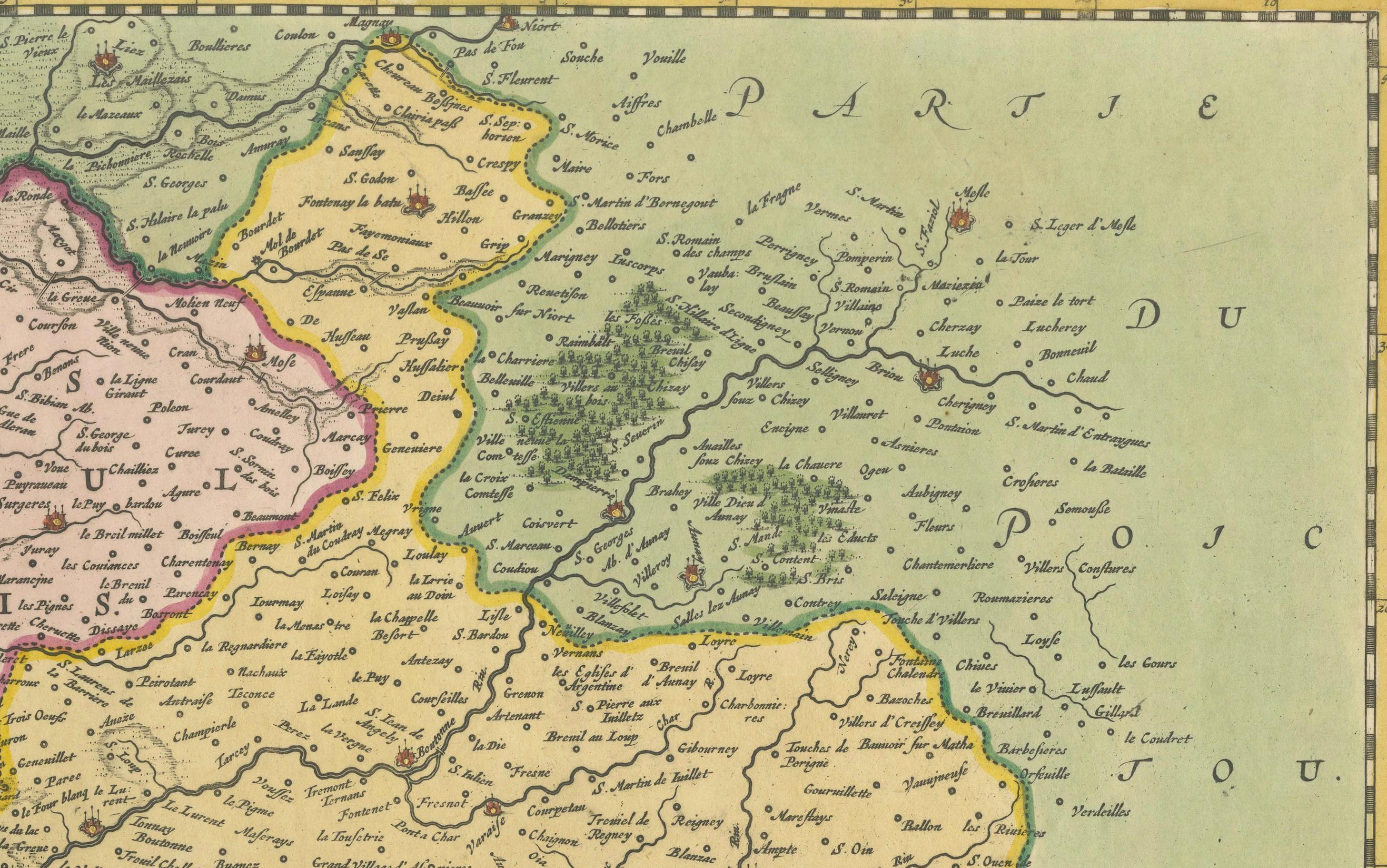 Karte von Saintonge und Aunis mit Cognac und Rochefort, Frankreich - 1665 Original im Zustand „Gut“ im Angebot in Langweer, NL