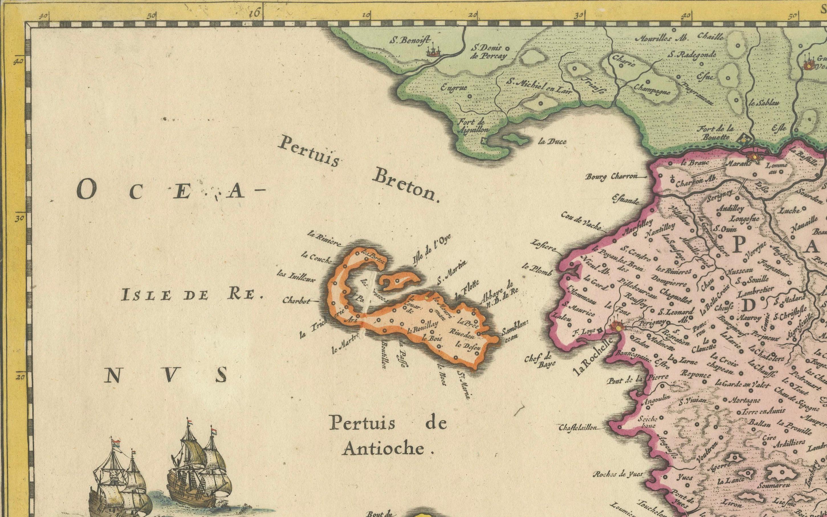 Karte von Saintonge und Aunis mit Cognac und Rochefort, Frankreich - 1665 Original (Mitte 17. Jahrhundert) im Angebot