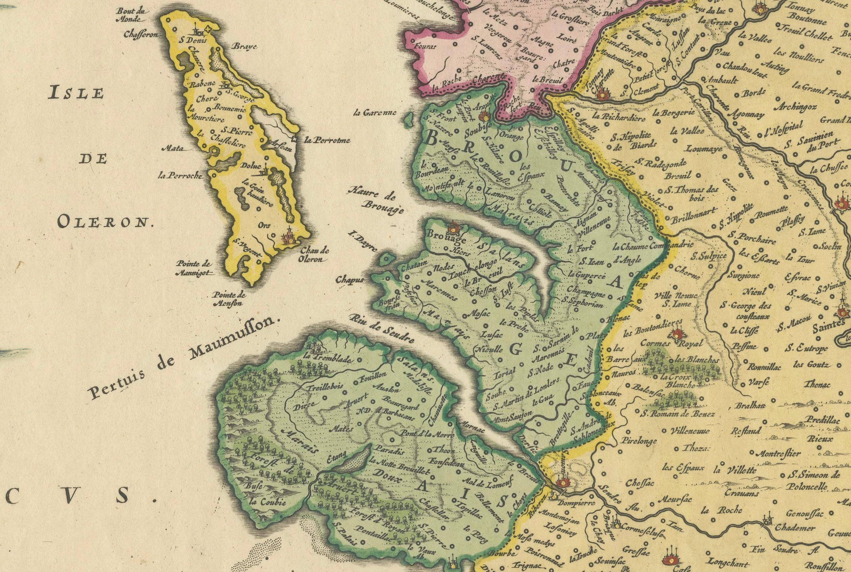 Karte von Saintonge und Aunis mit Cognac und Rochefort, Frankreich - 1665 Original (Papier) im Angebot