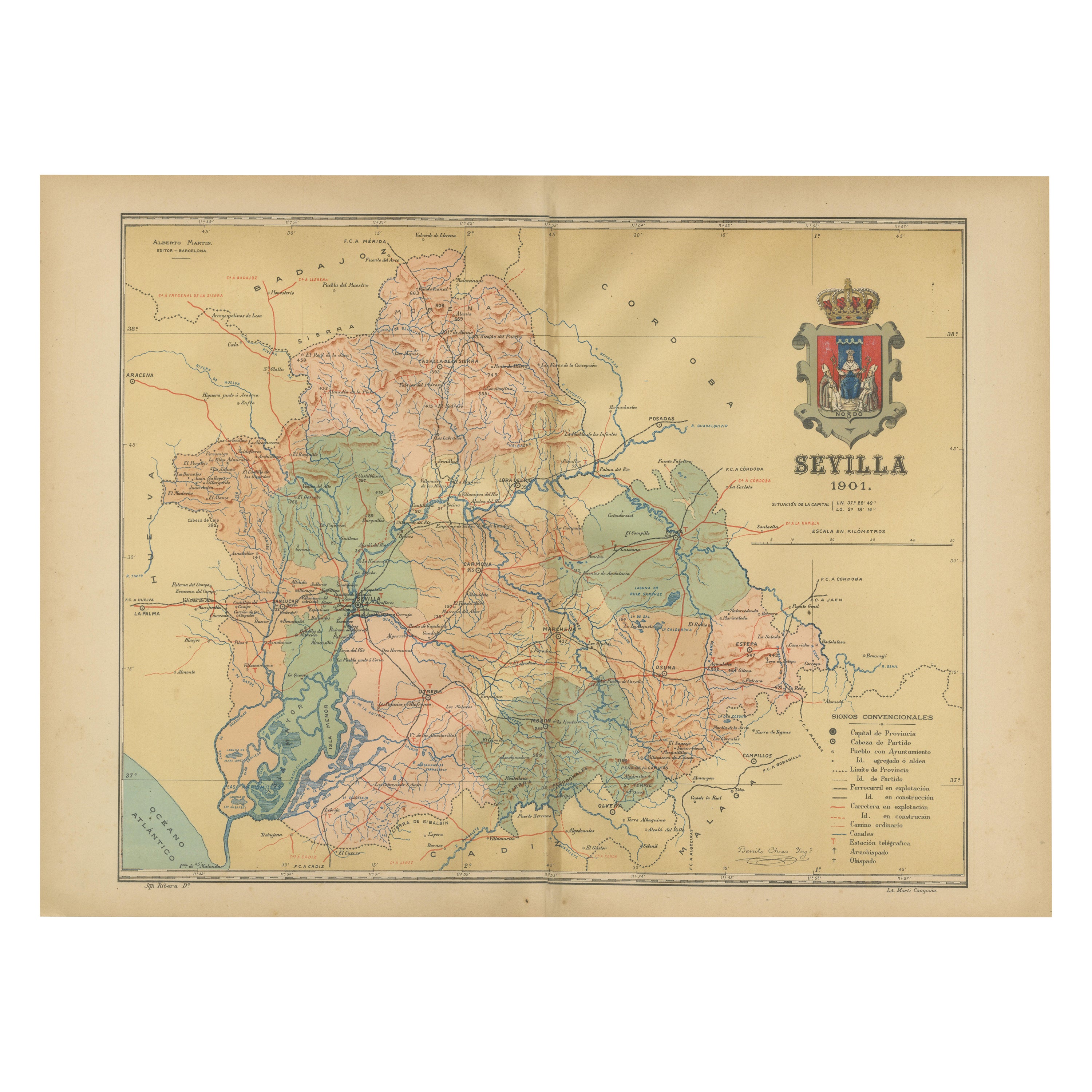 Carte de la province de Sevilla, 1901 : une représentation du cœur culturel espagnol