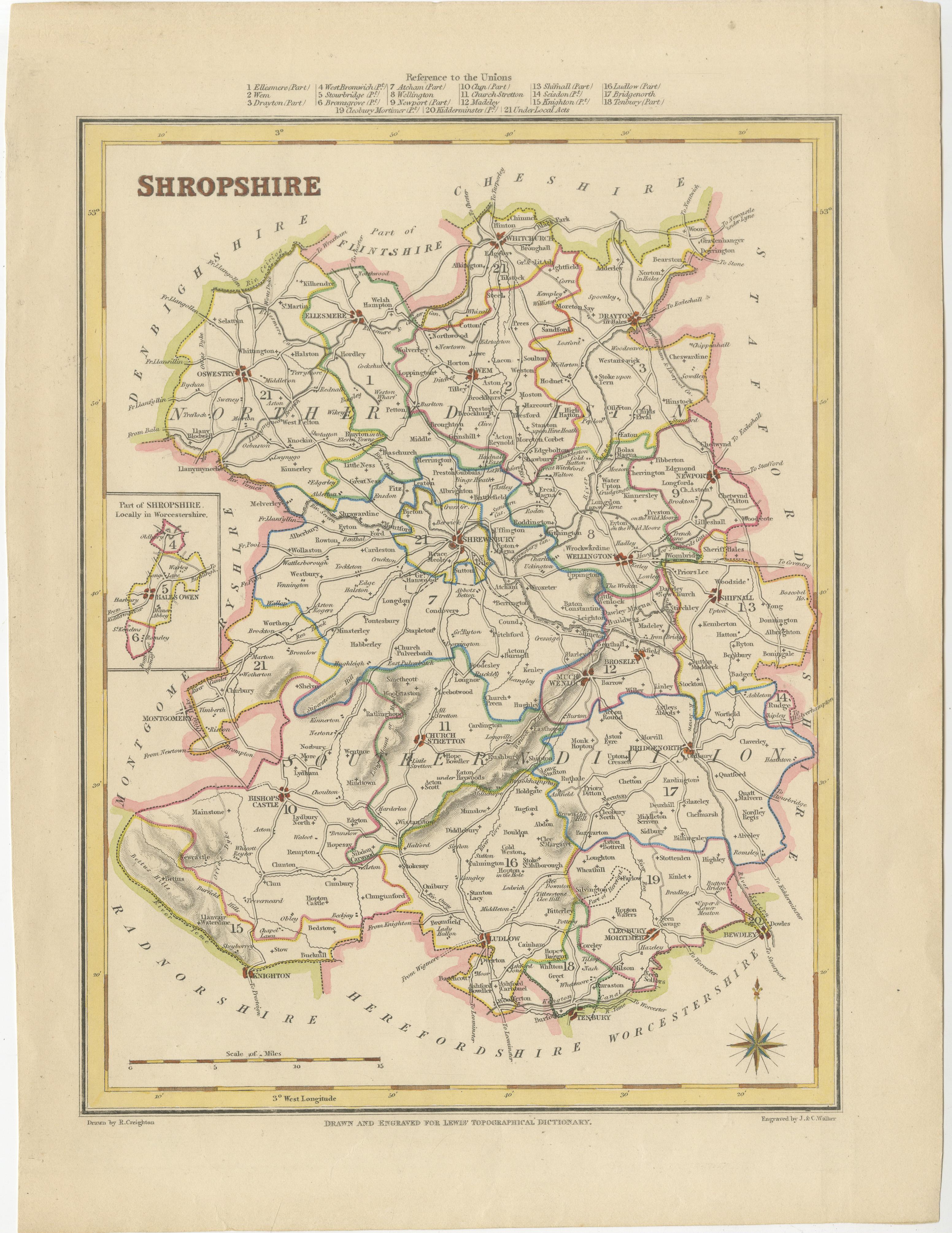 Map of Shropshire, 1844: Telford, Shrewsbury, Oswestry, Bridgnorth & Wellington For Sale 3