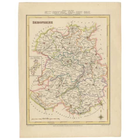 Map of Shropshire, 1844: Telford, Shrewsbury, Oswestry, Bridgnorth & Wellington