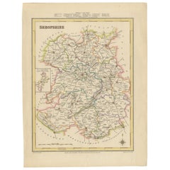 Antique Map of Shropshire, 1844: Telford, Shrewsbury, Oswestry, Bridgnorth & Wellington