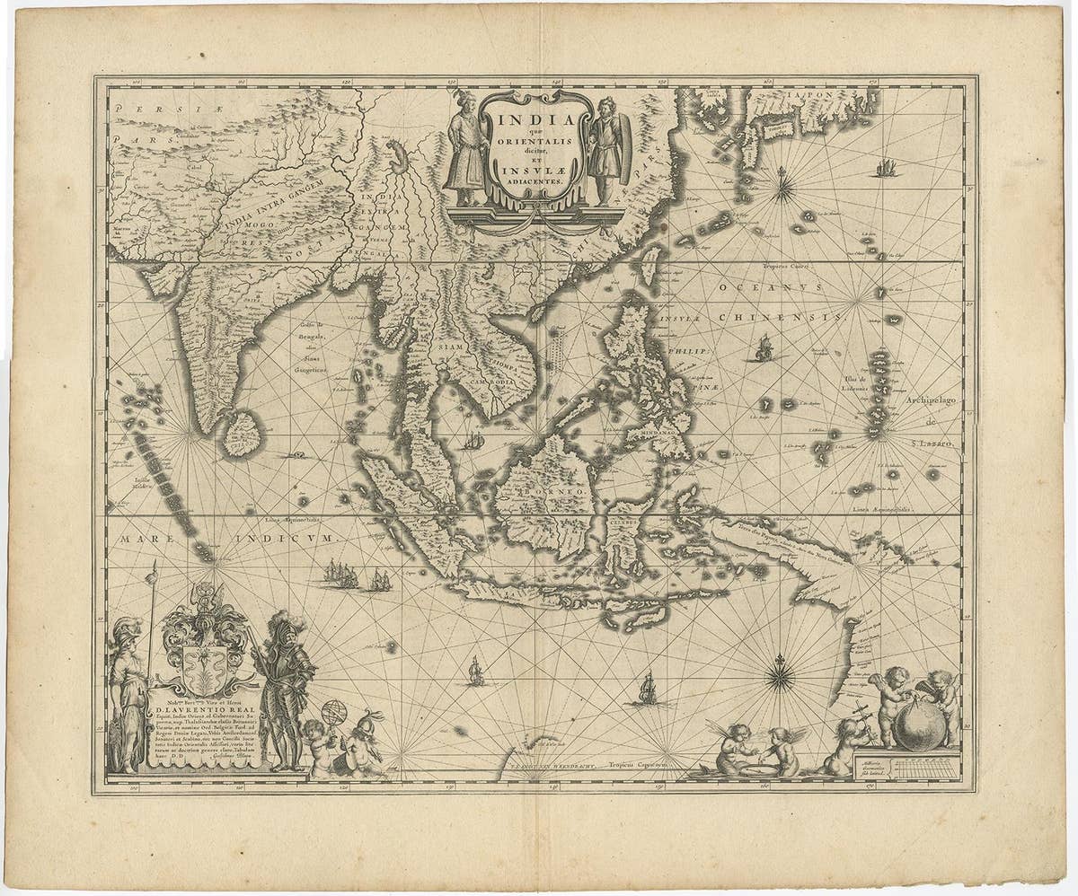 Map of Southeast Asia, Extending from India to Tibet & Japan to New Guinea, 1640