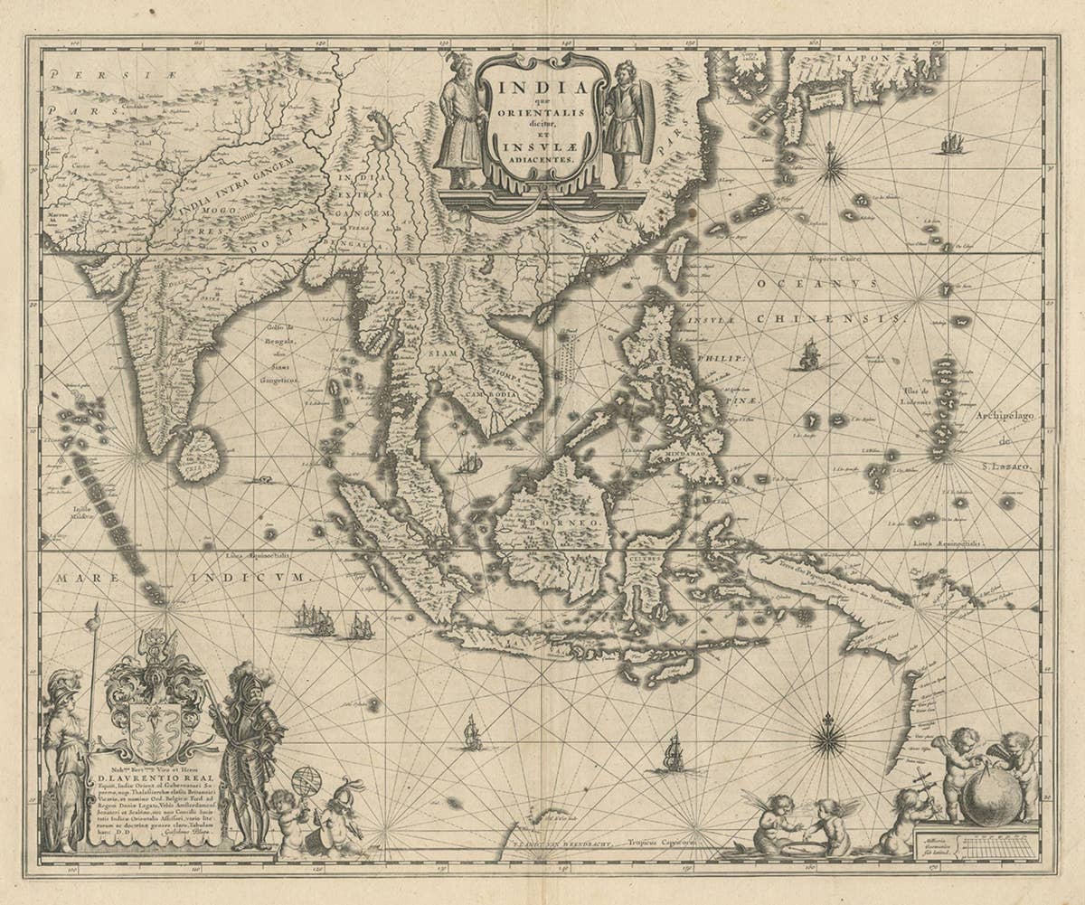 Map of Southeast Asia, Extending from India to Tibet & Japan to New Guinea, 1640