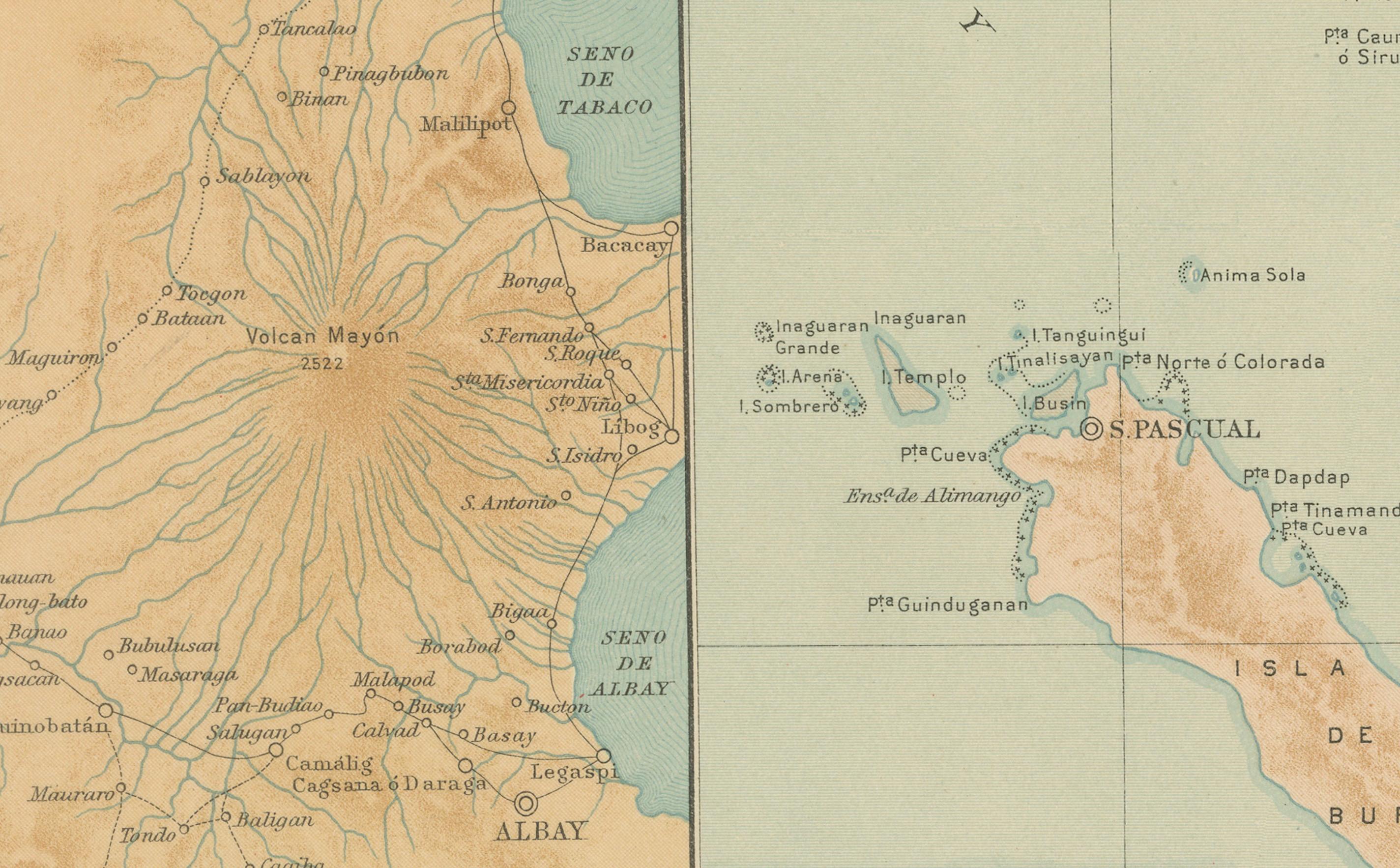 Late 19th Century Map of Southeastern Luzon and Mayon Volcano – Observatorio de Manila, 1899 For Sale
