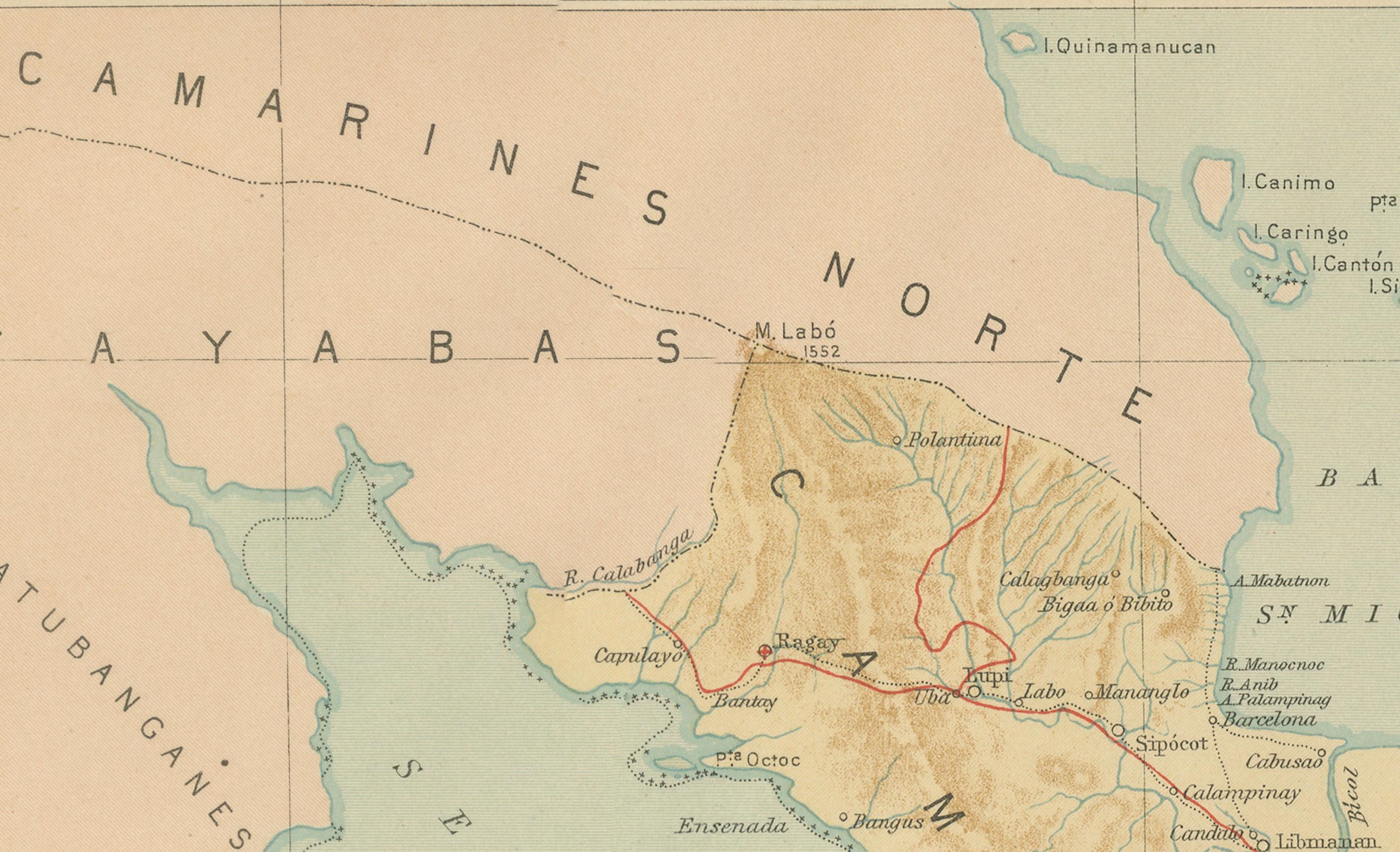 Paper Map of Southeastern Luzon and Mayon Volcano – Observatorio de Manila, 1899 For Sale