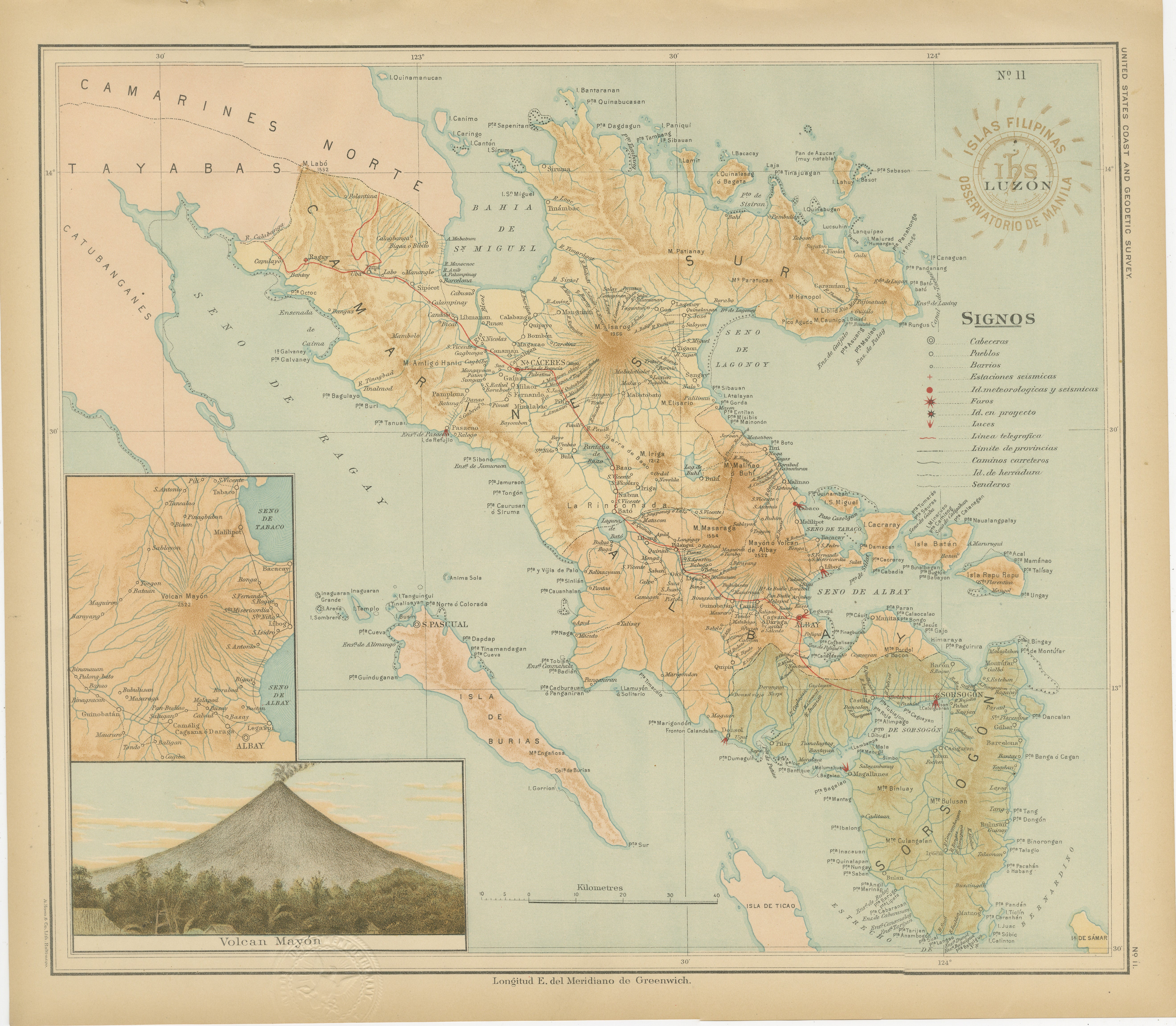 Map of Southeastern Luzon and Mayon Volcano – Observatorio de Manila, 1899