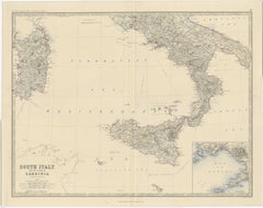 Map of Southern Italy inlcluding Sardinia and Inset of the Bay of Naples, c.1860