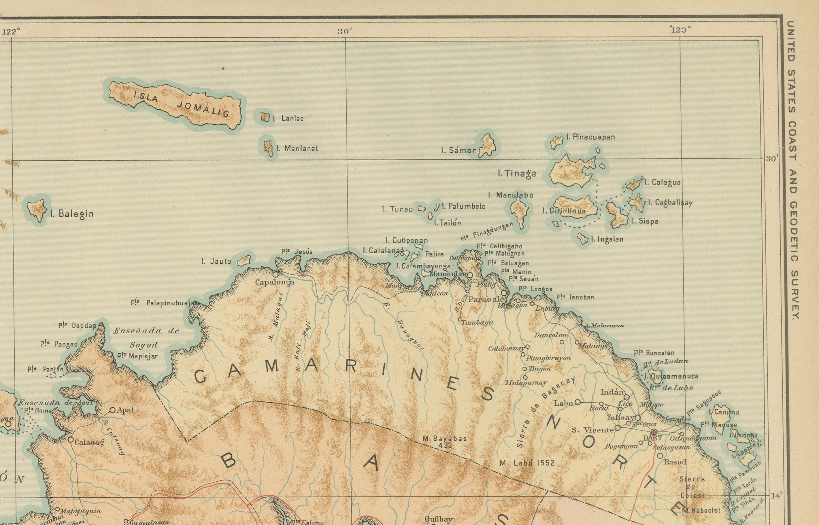 Paper Map of Southern Luzon and Camarines Provinces – Observatorio de Manila, 1899 For Sale