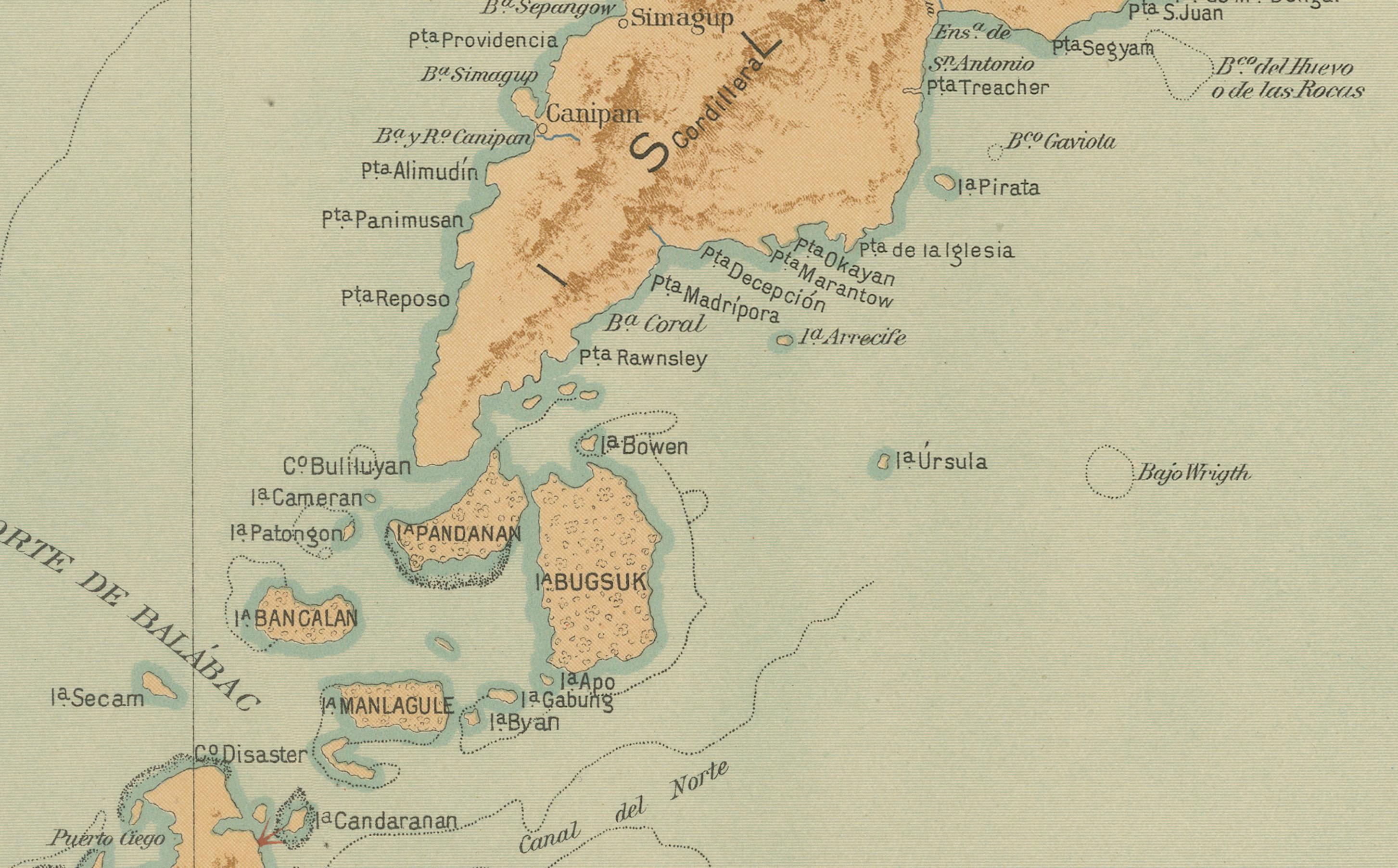Map of Southern Palawan and the Balabac Islands – Observatorio de Manila, 1899 In Good Condition For Sale In Langweer, NL