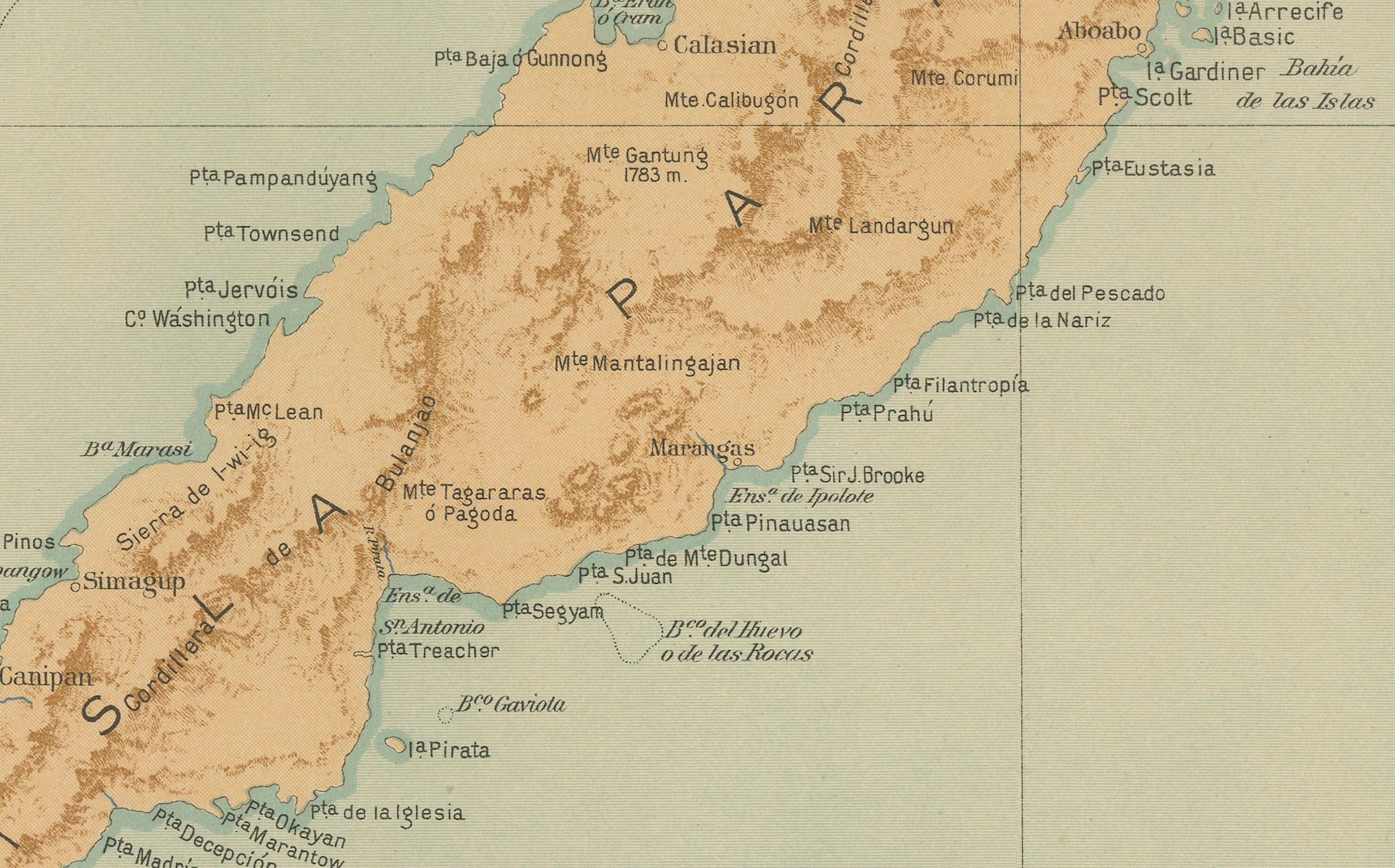 Late 19th Century Map of Southern Palawan and the Balabac Islands – Observatorio de Manila, 1899 For Sale