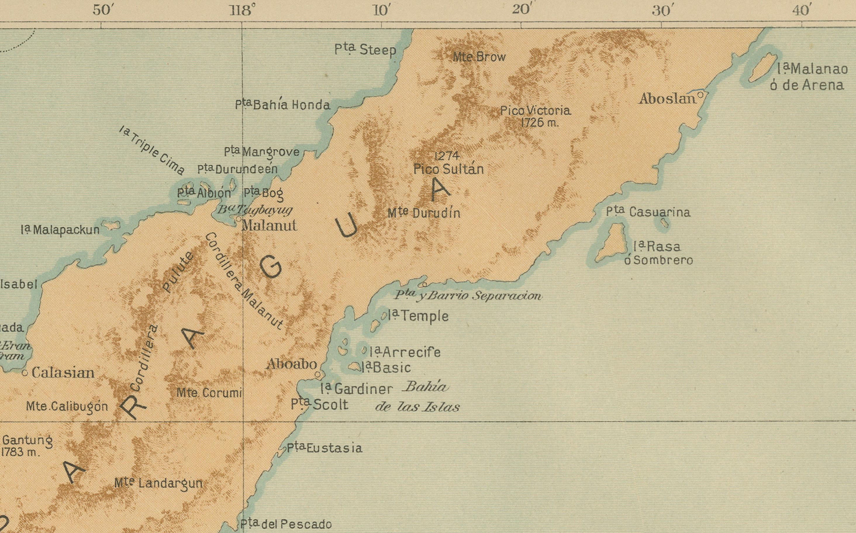 Paper Map of Southern Palawan and the Balabac Islands – Observatorio de Manila, 1899 For Sale
